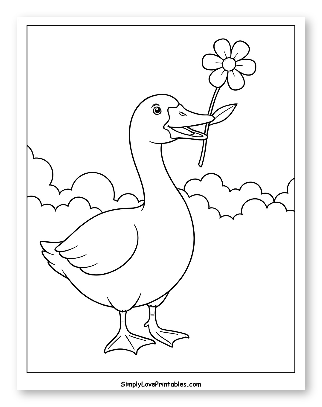 Happy Goose Holding a Flower in its Beak
