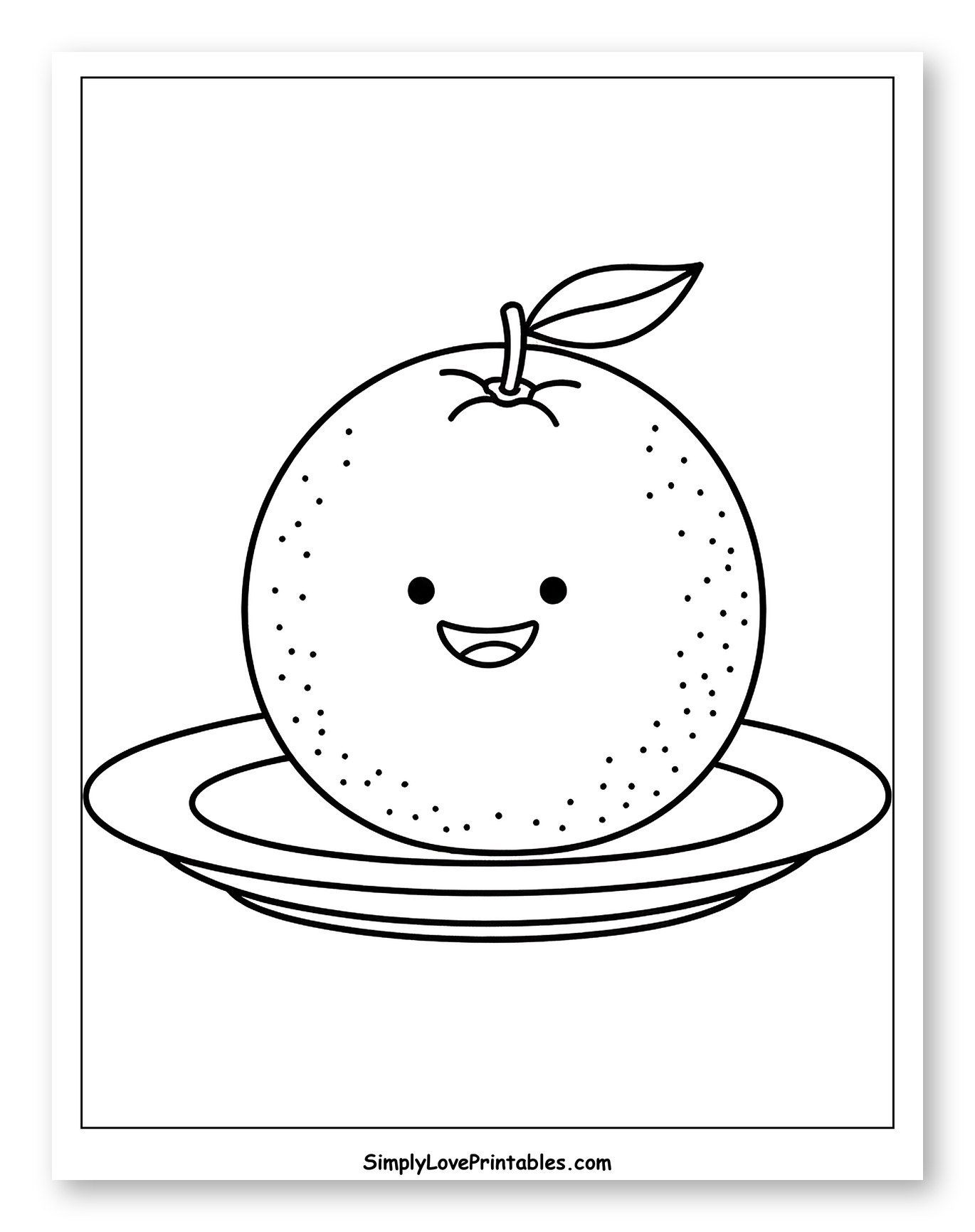 Happy Grapefruit on a Plate Coloring Page for Toddlers