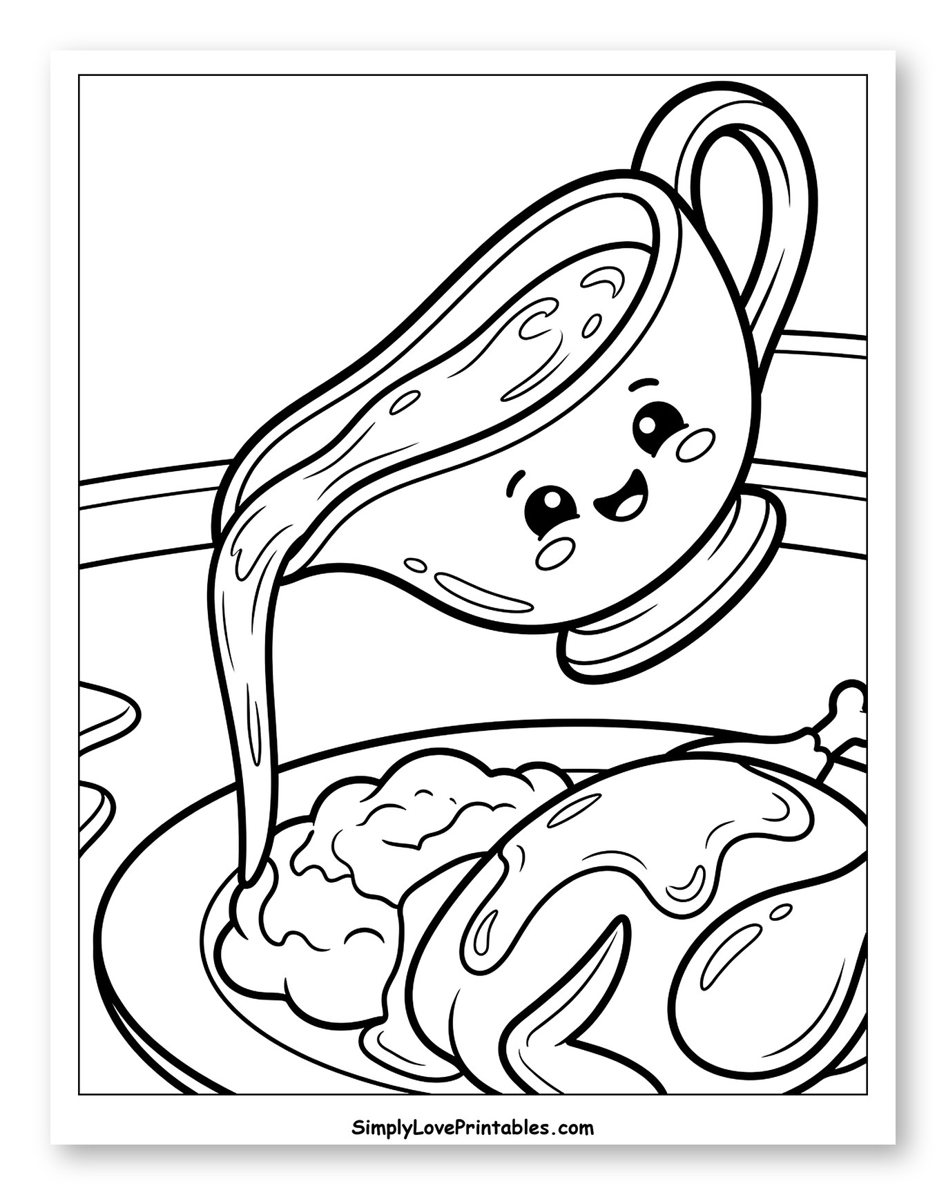 Happy Gravy Boat Pouring Onto Thanksgiving Dinner
