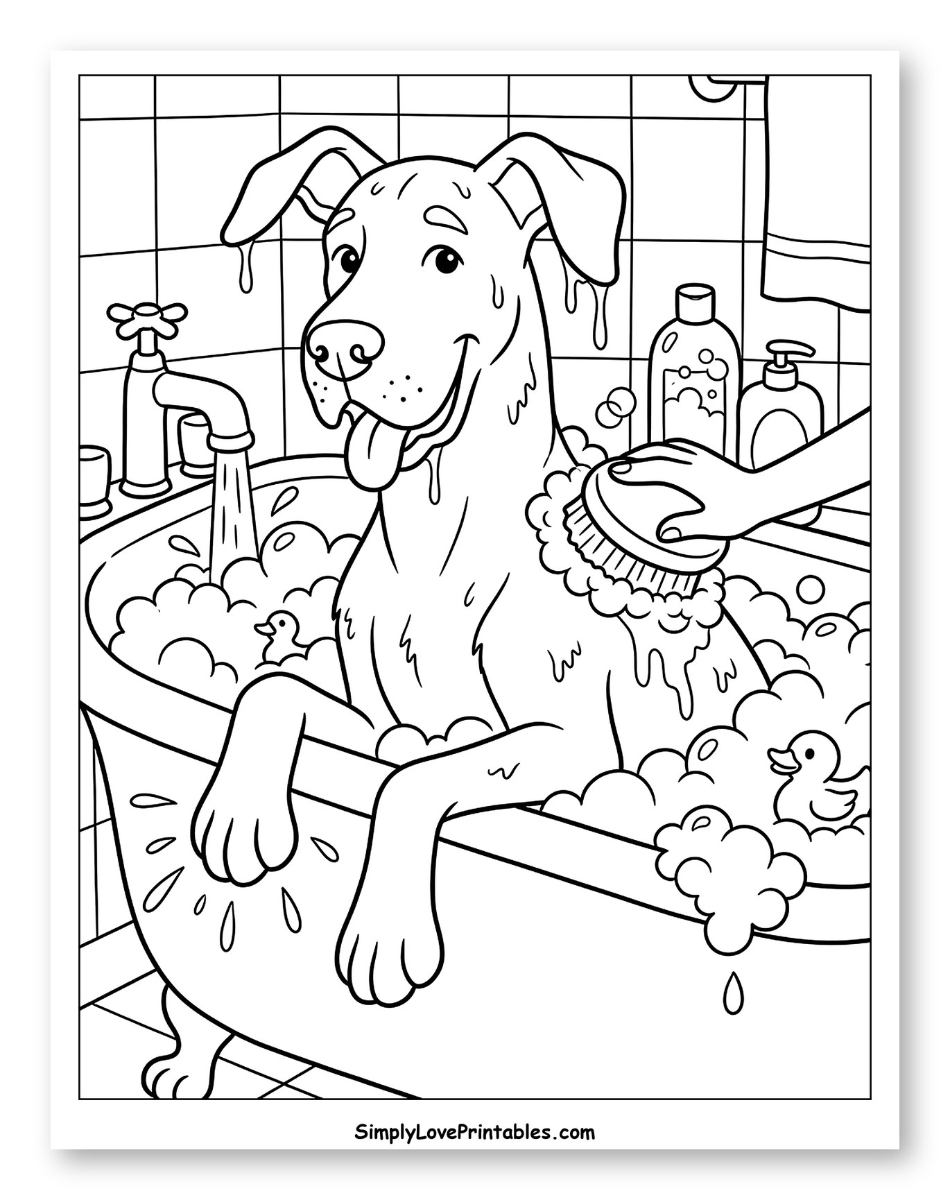 Happy Great Dane Getting a Bubble Bath
