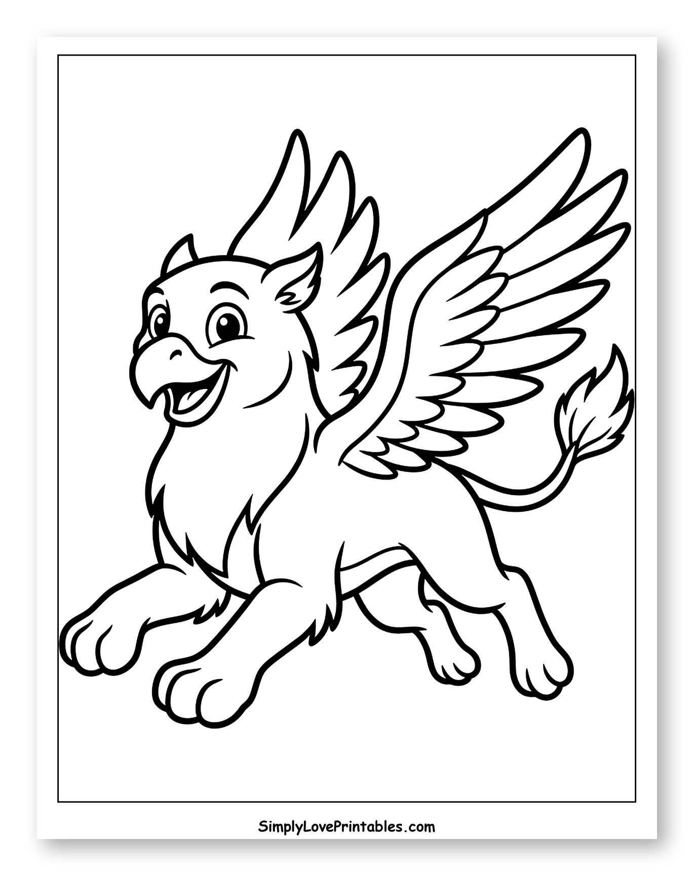 Happy Griffin Leaping Forward Coloring Sheet for Toddlers