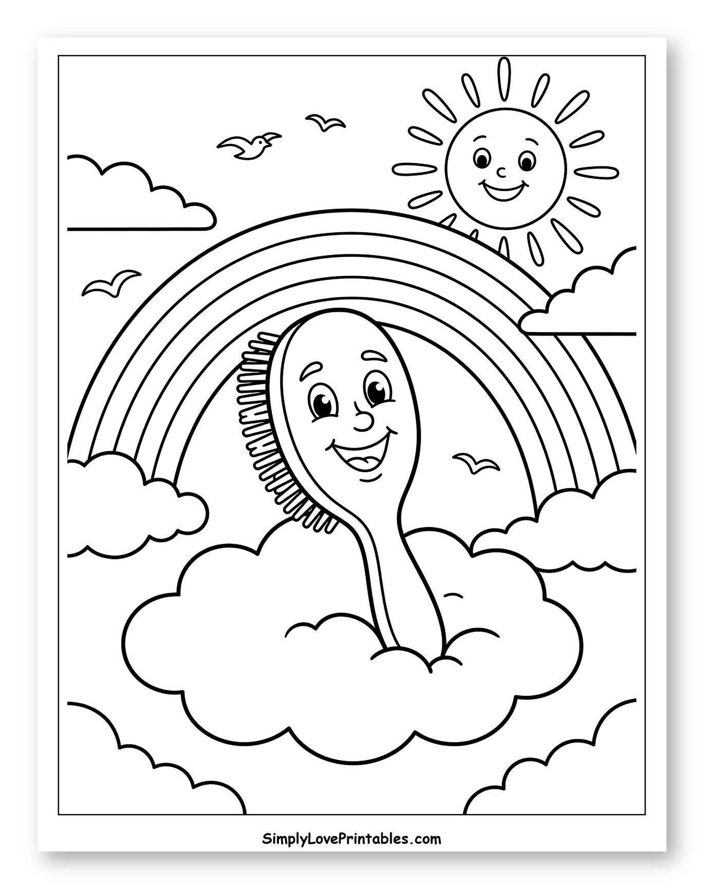 Happy Hairbrush with Rainbow and Sun to Color for Kids