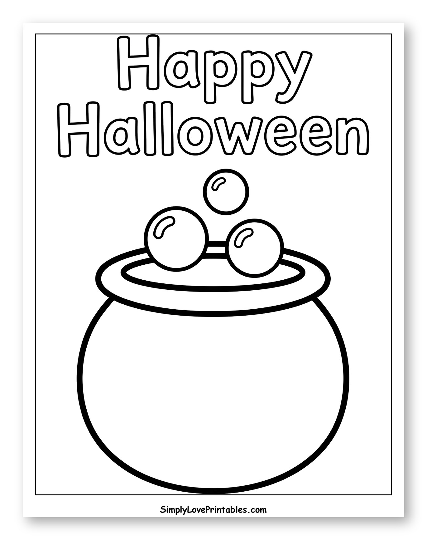Happy Halloween Cauldron with Bubbles Coloring Page for Toddlers