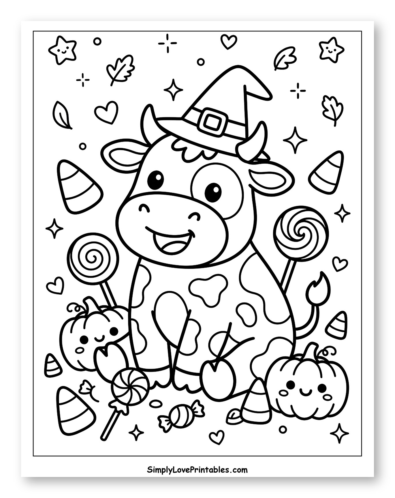 Happy Halloween Cow with Pumpkins and Candy