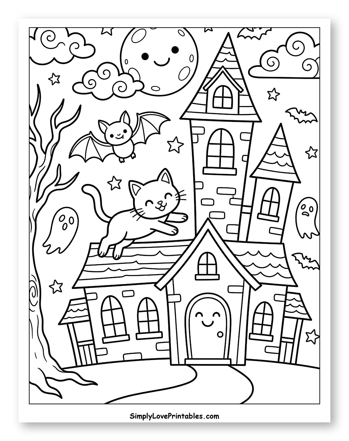 Happy Halloween Haunted House with Cute Characters