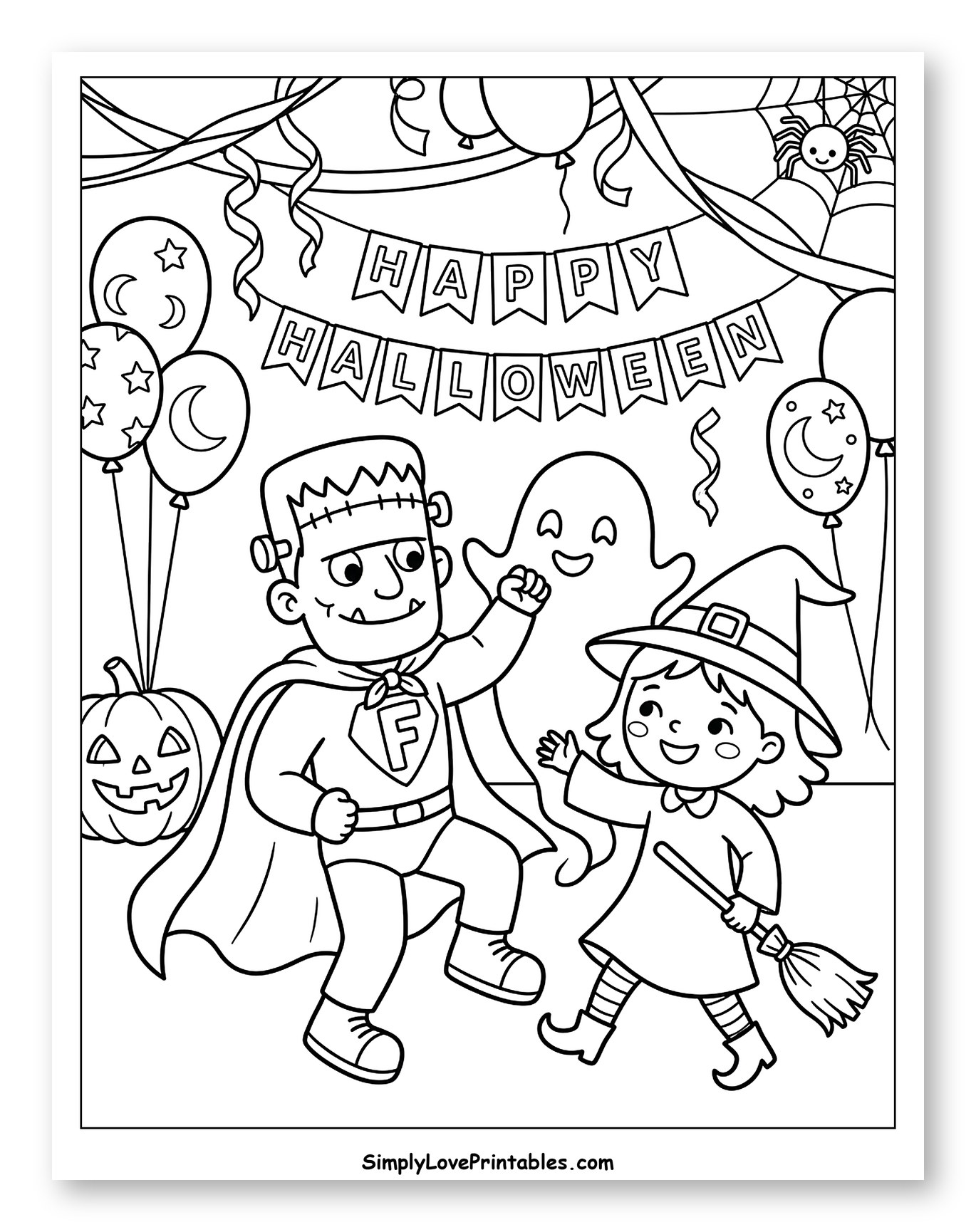 Happy Halloween Kids with Frankenstein and Ghost