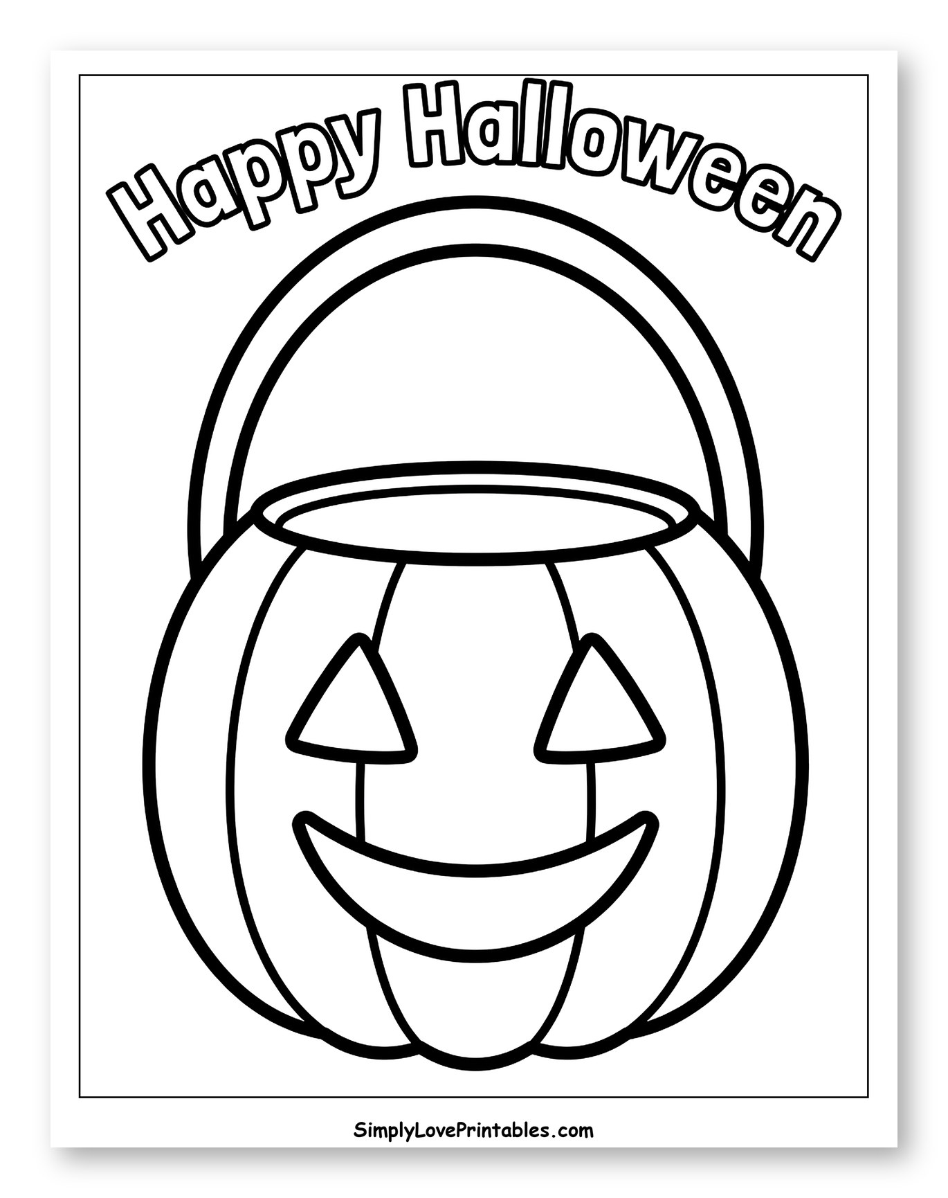 Happy Halloween Pumpkin Treat Bucket Coloring Page for Toddlers