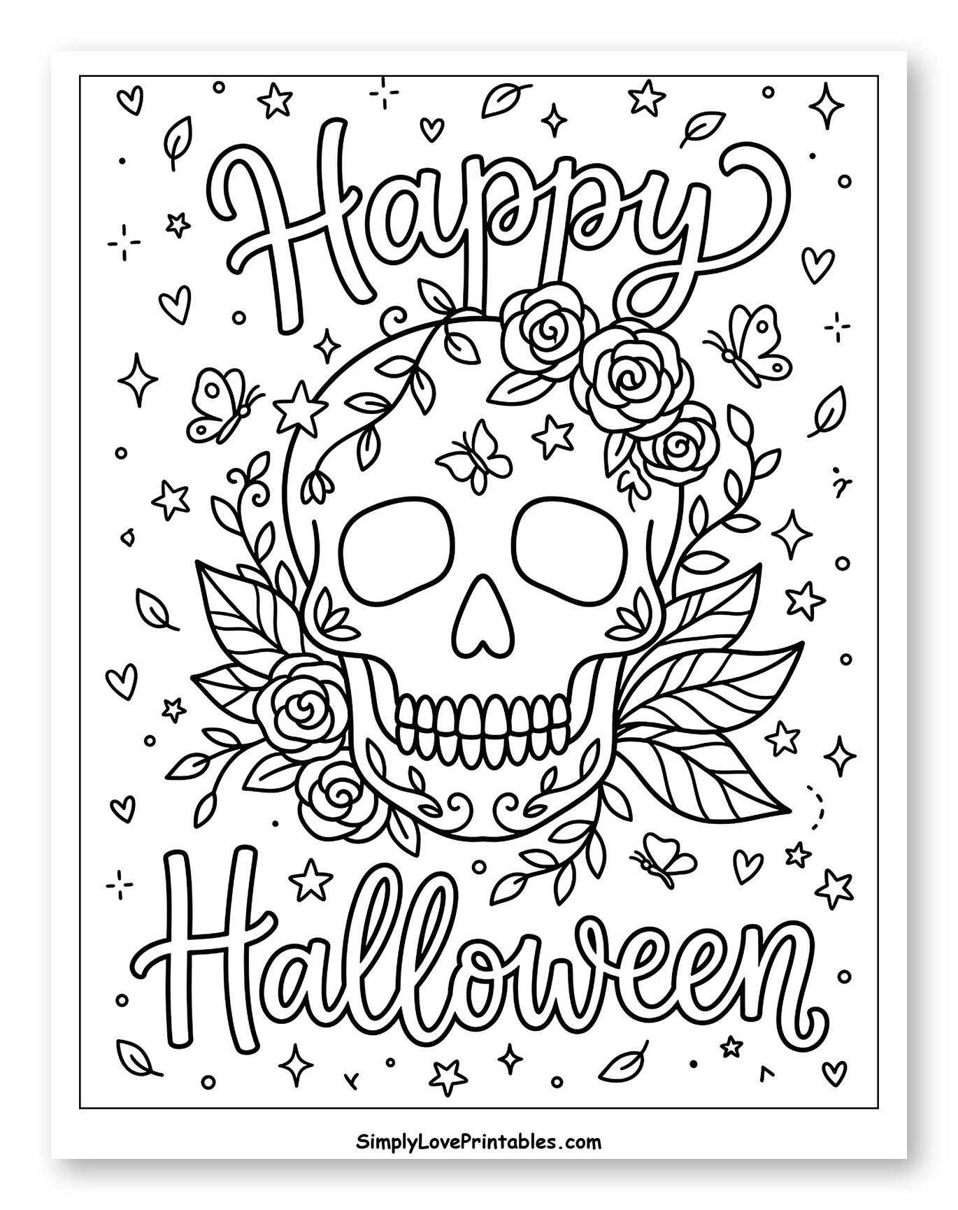 Happy Halloween Skull with Floral Decorations