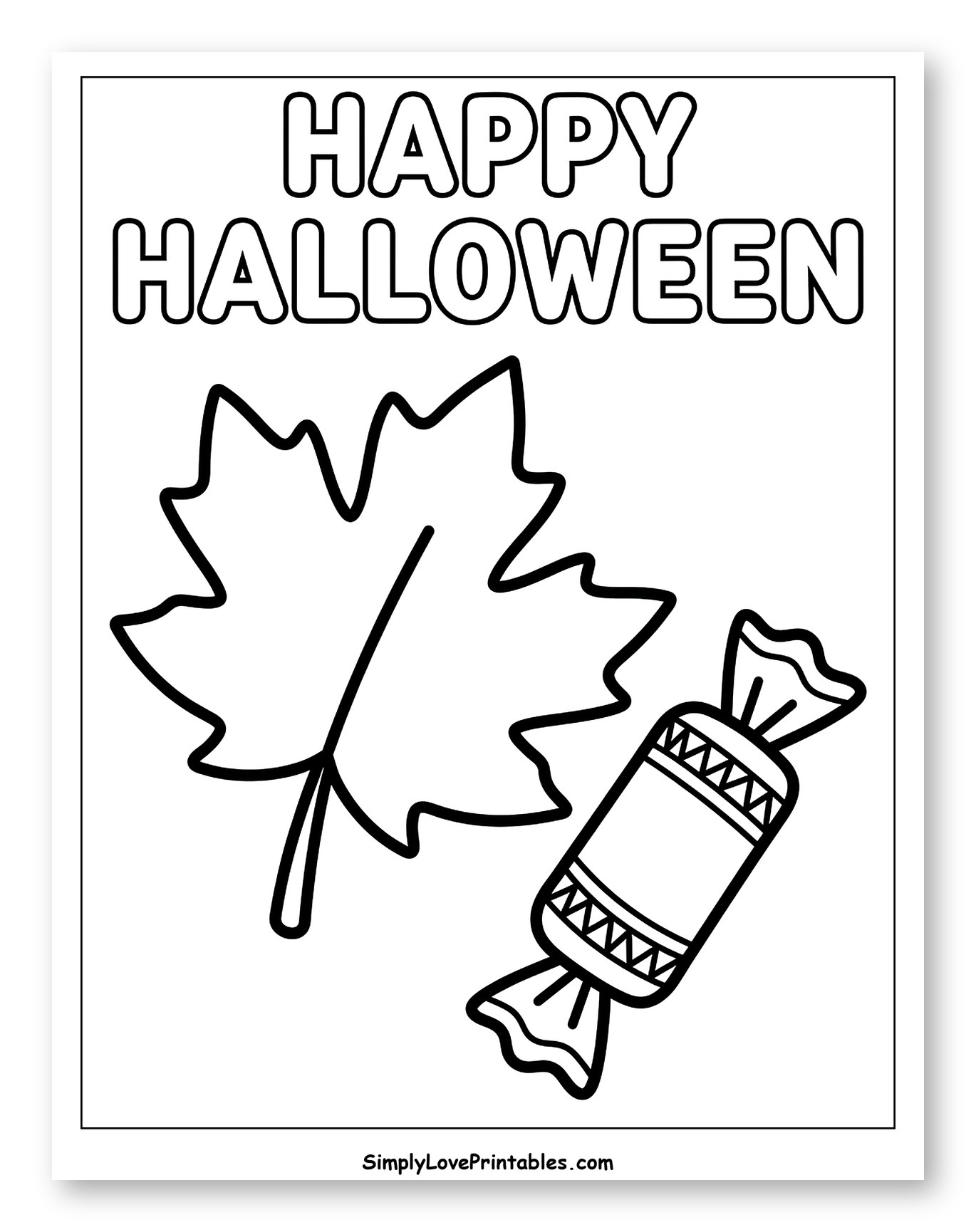 Happy Halloween Text, Leaf, and Candy