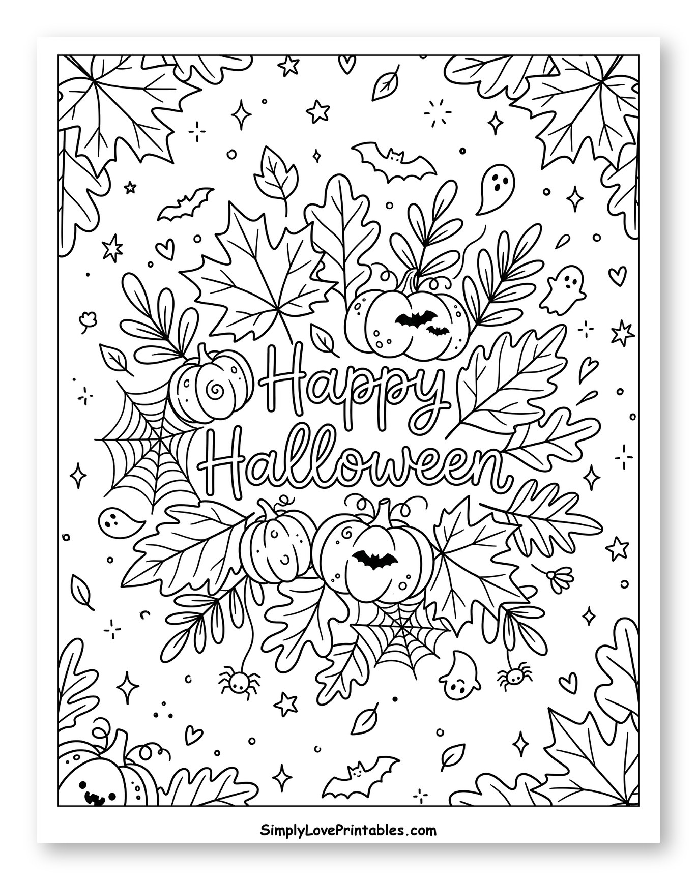Happy Halloween Text with Pumpkins and Autumn Leaves
