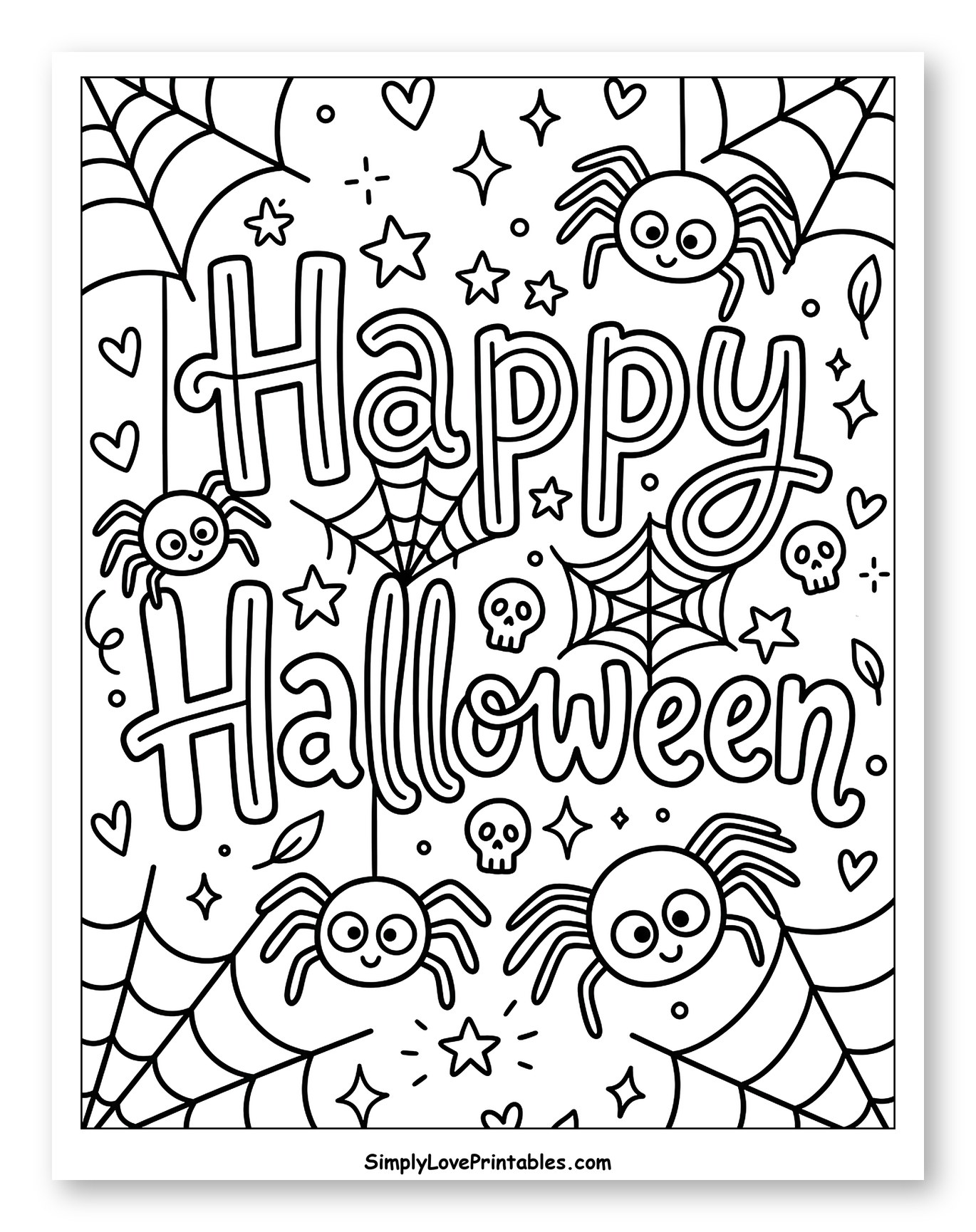 Happy Halloween with Spiders and Webs to Color for Adults