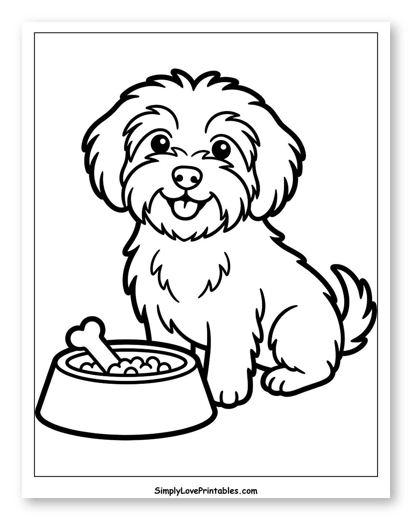 Happy Havanese Dog with Food Bowl Coloring Sheet for Toddlers