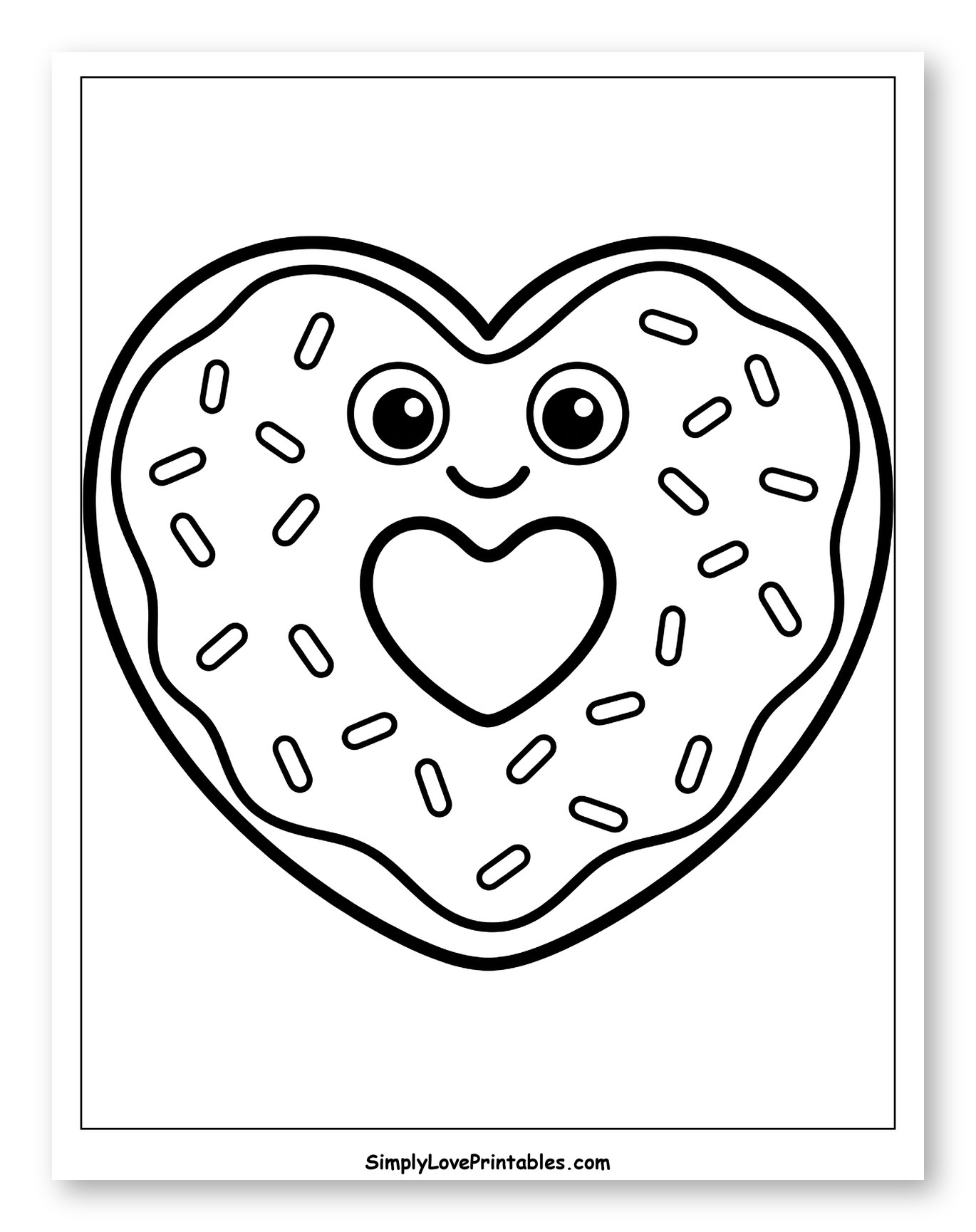 Happy Heart Donut with Sprinkles Coloring Page for Toddlers