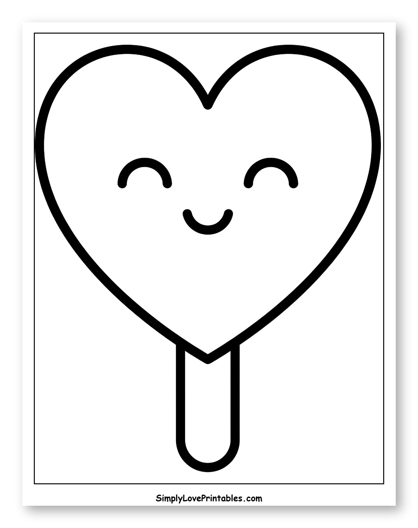 Happy Heart Popsicle Outline Coloring Sheet for Toddlers