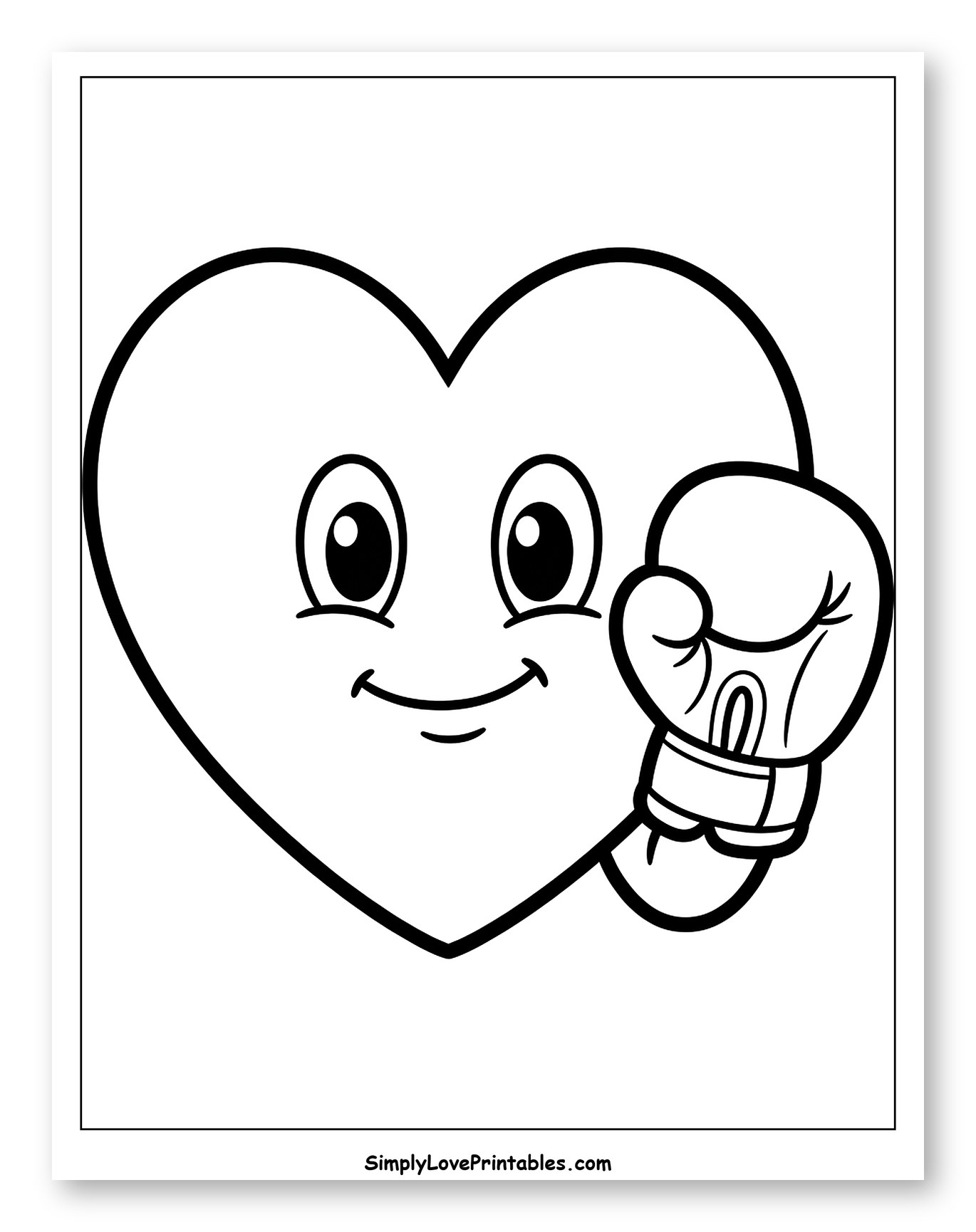 Happy Heart with Boxing Glove Coloring Sheet for Toddlers