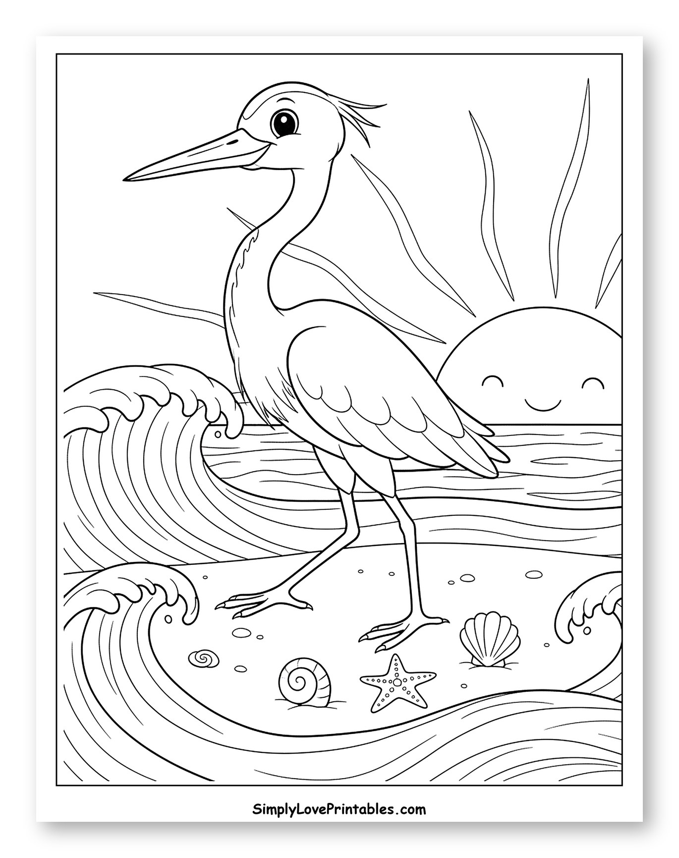 Happy Heron by the Ocean at Sunrise
