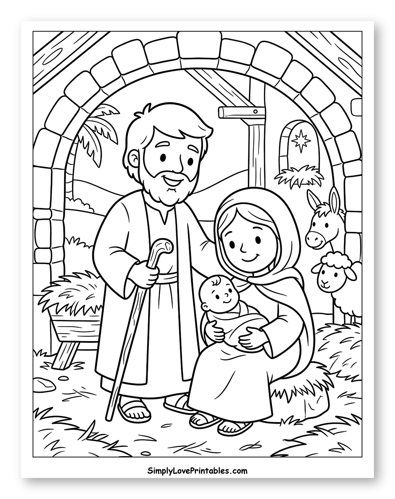 Happy Holy Family in Nativity Stable