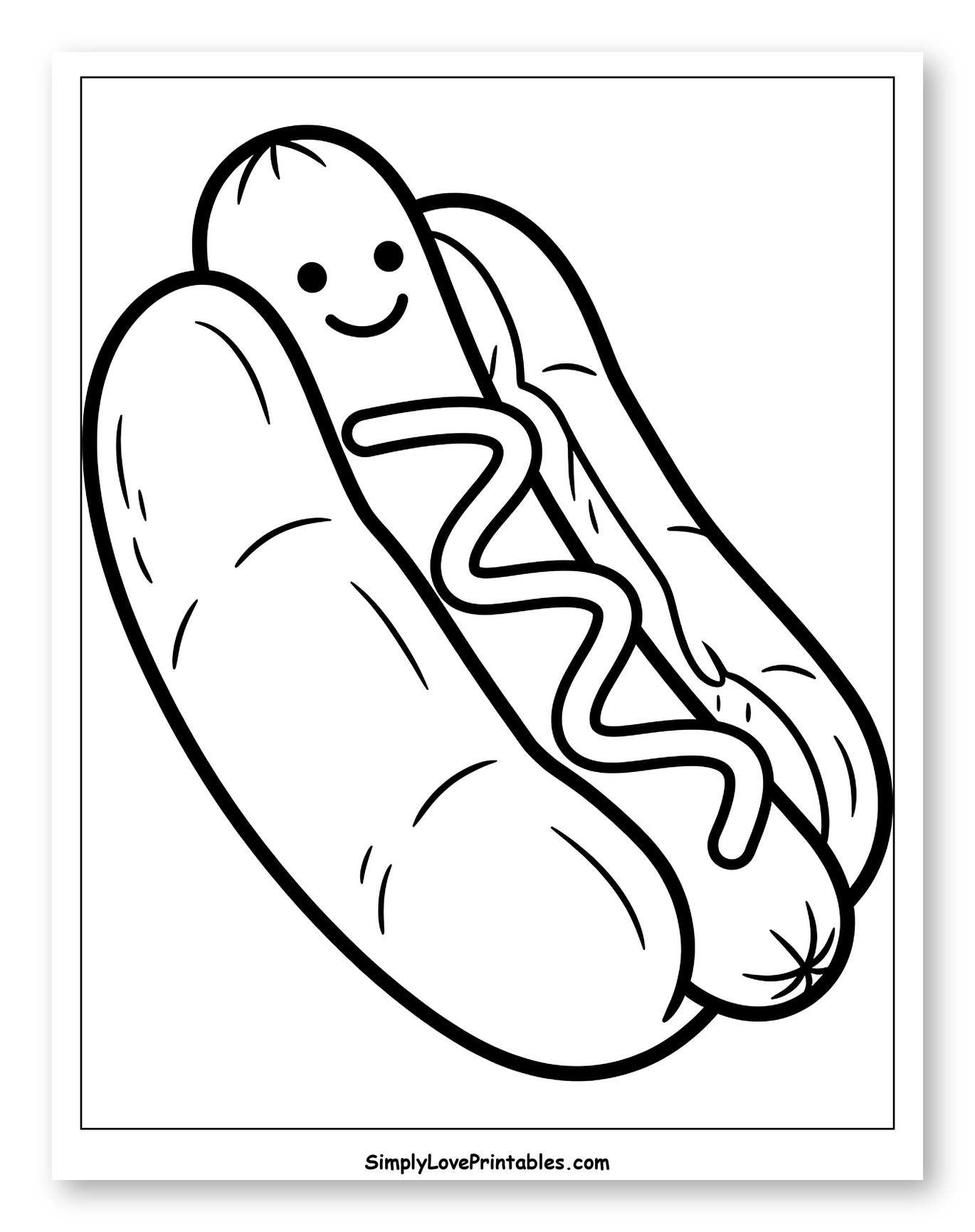 Happy Hot Dog with Mustard Coloring Sheet for Toddlers