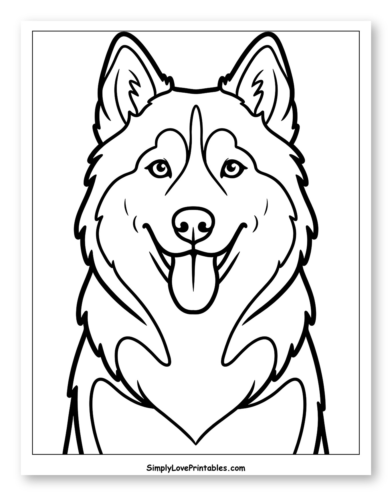 Happy Husky Dog with Tongue Out Coloring Page for Toddlers
