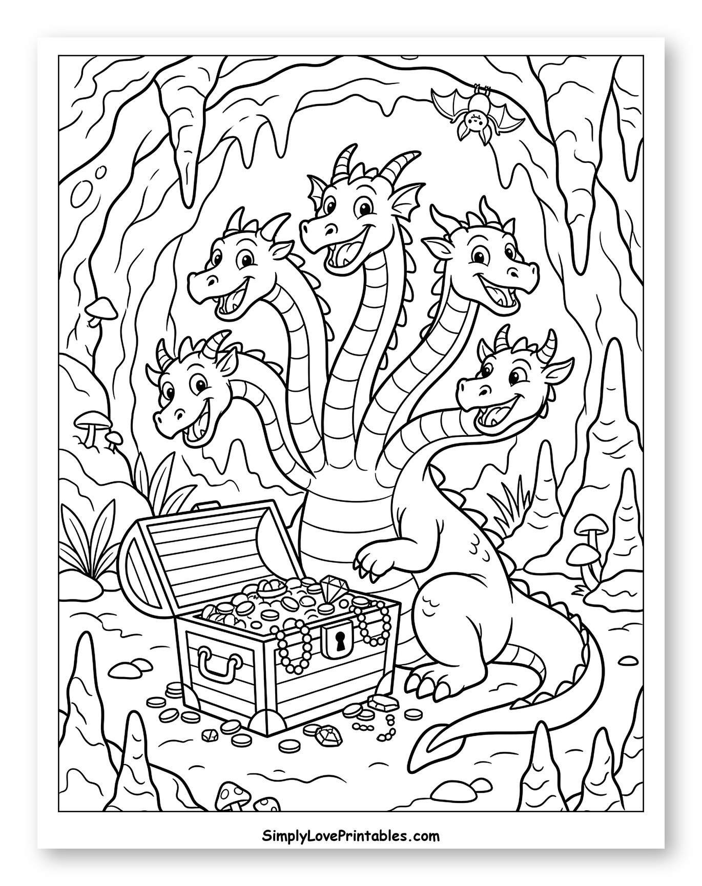 Happy Hydra with Treasure in a Cave