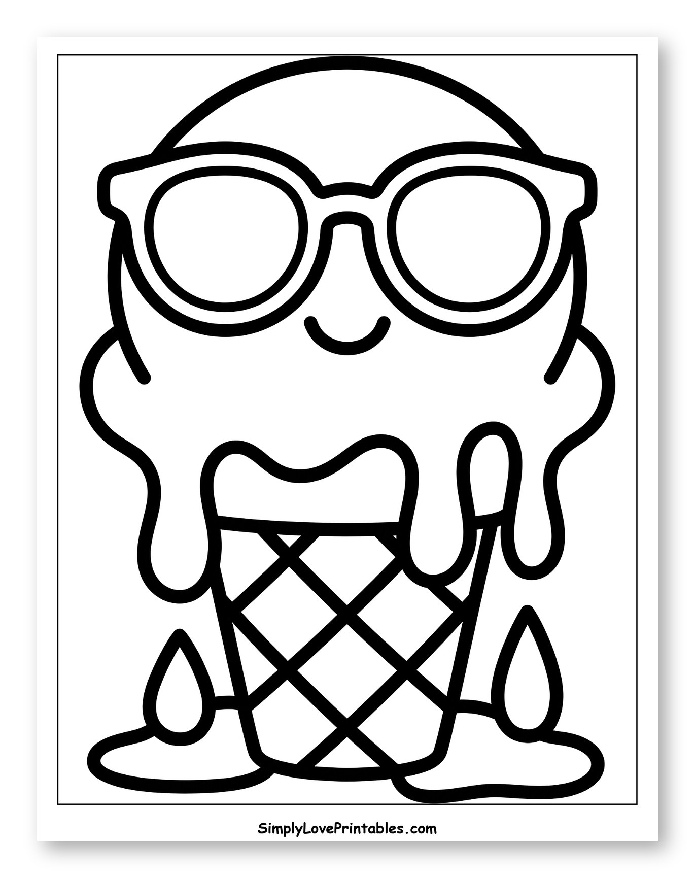 Happy Ice Cream Cone Wearing Sunglasses Coloring Page for Toddlers