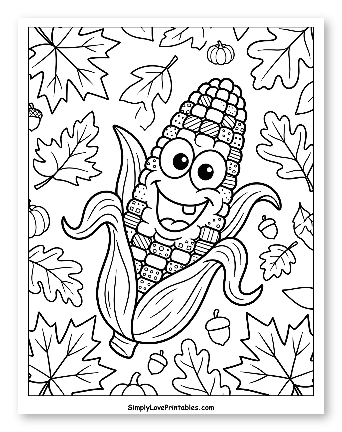 Happy Indian Corn with Autumn Leaves