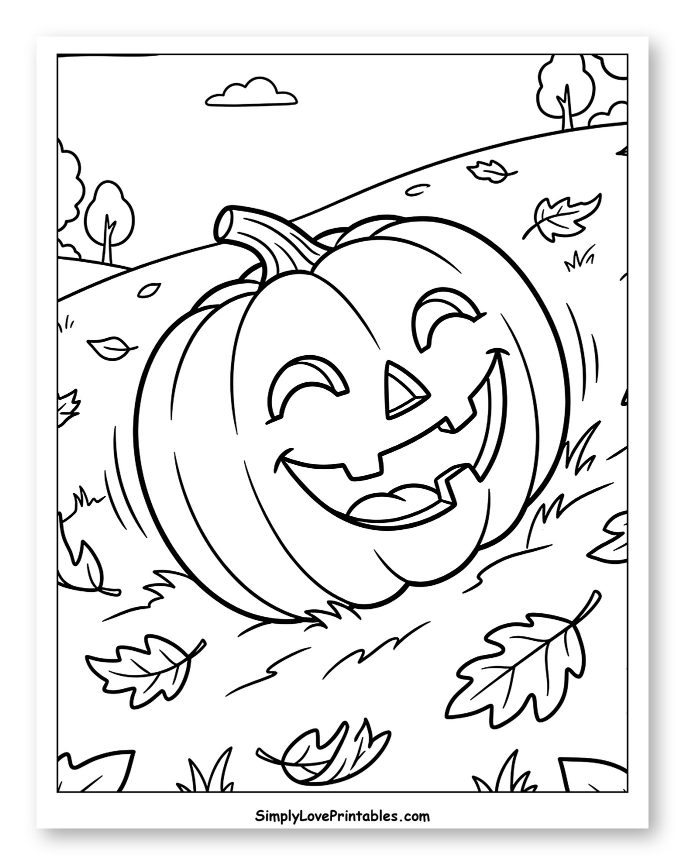Happy Jack-o'-lantern in an Autumn Field Coloring Sheet for Kids