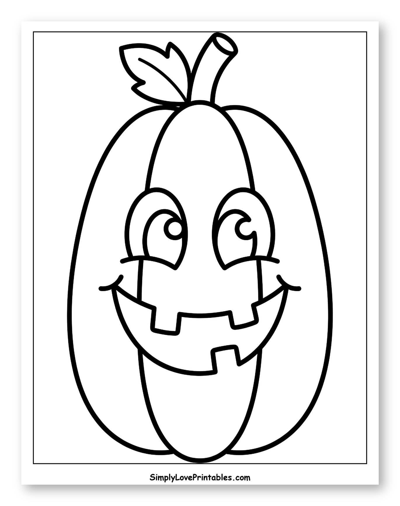 Happy Jack-o'-lantern with a Leaf to Color for Toddlers