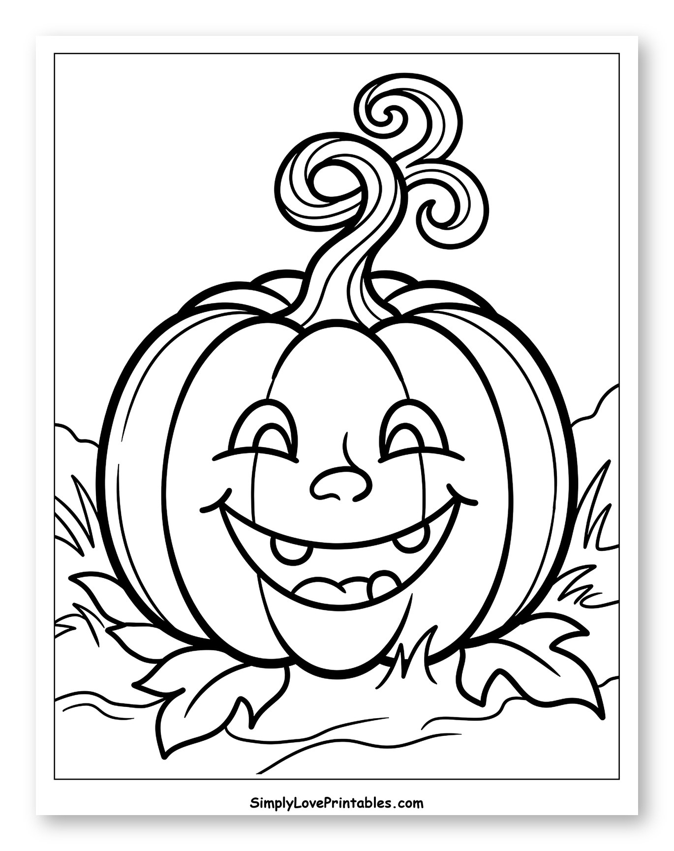 Happy Jack-o'-Lantern with Curly Stem Coloring Page for Toddlers