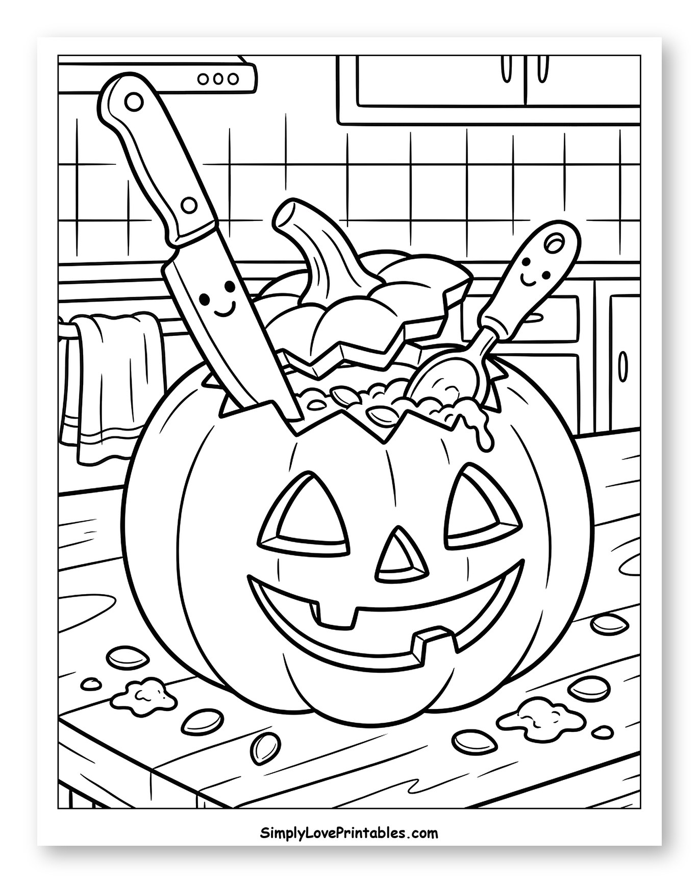 Happy Jack-o'-lantern with Knife and Spoon