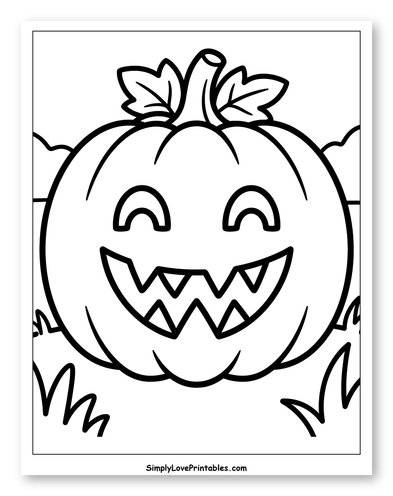Happy Jack-o'-lantern with Leaves and Grass