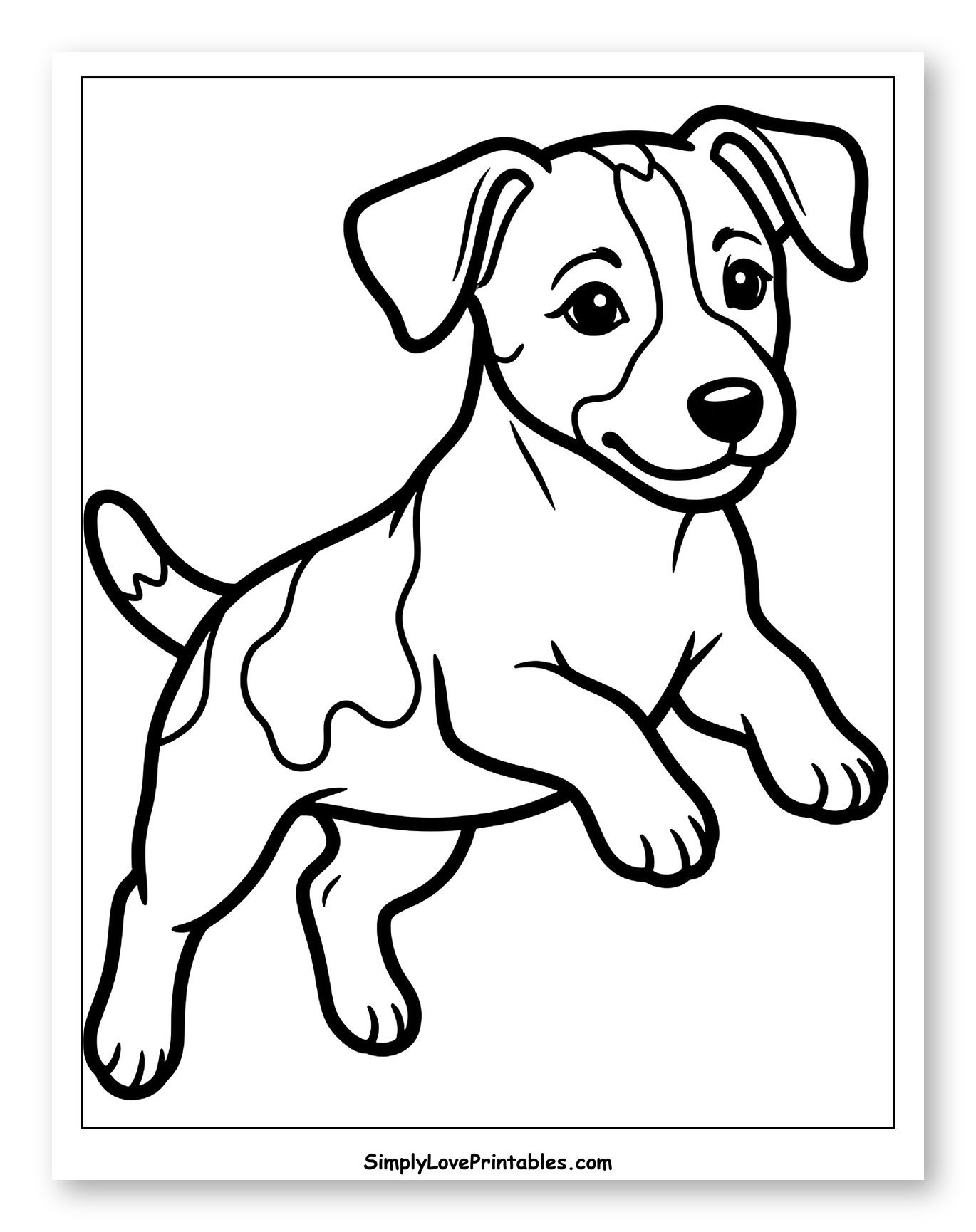 Happy Jack Russell Puppy Jumping Coloring Sheet for Toddlers