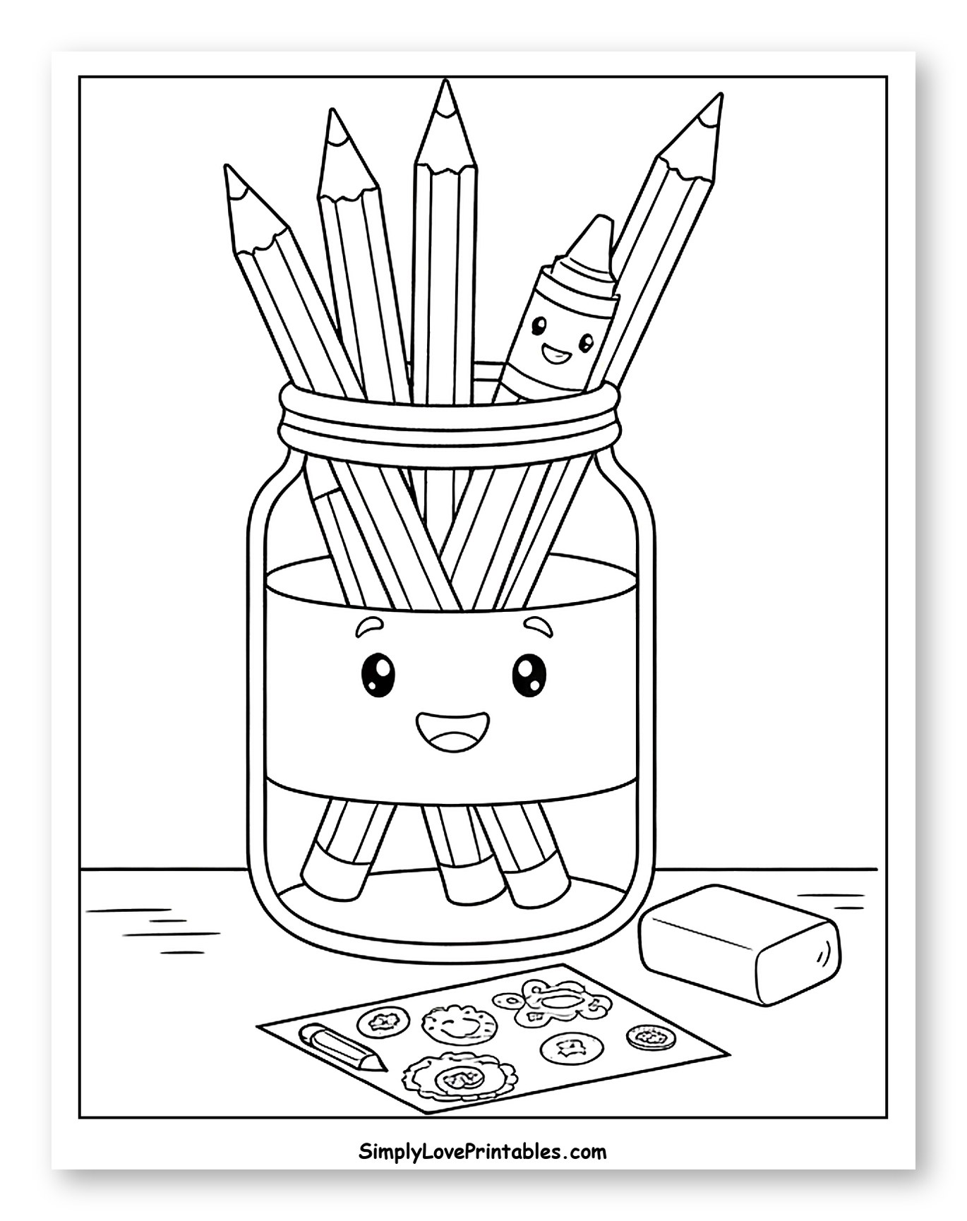 Happy Jar of Pencils and Crayon