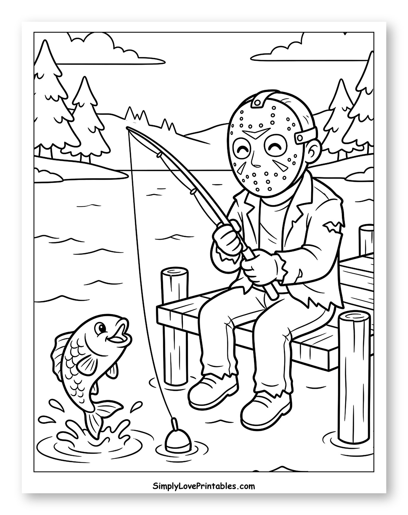 Happy Jason Voorhees Fishing from a Dock