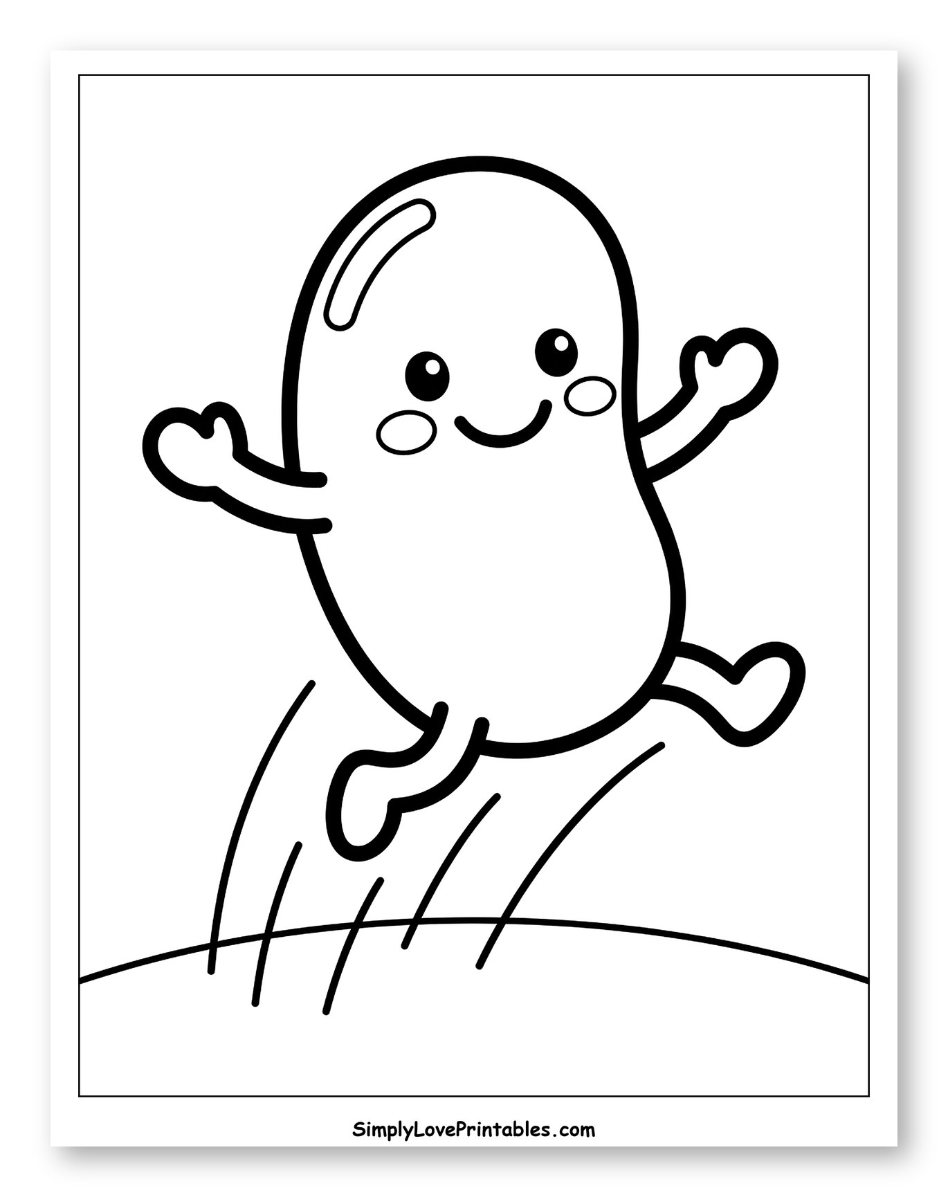 Happy Jelly Bean Character Leaping to Color for Toddlers