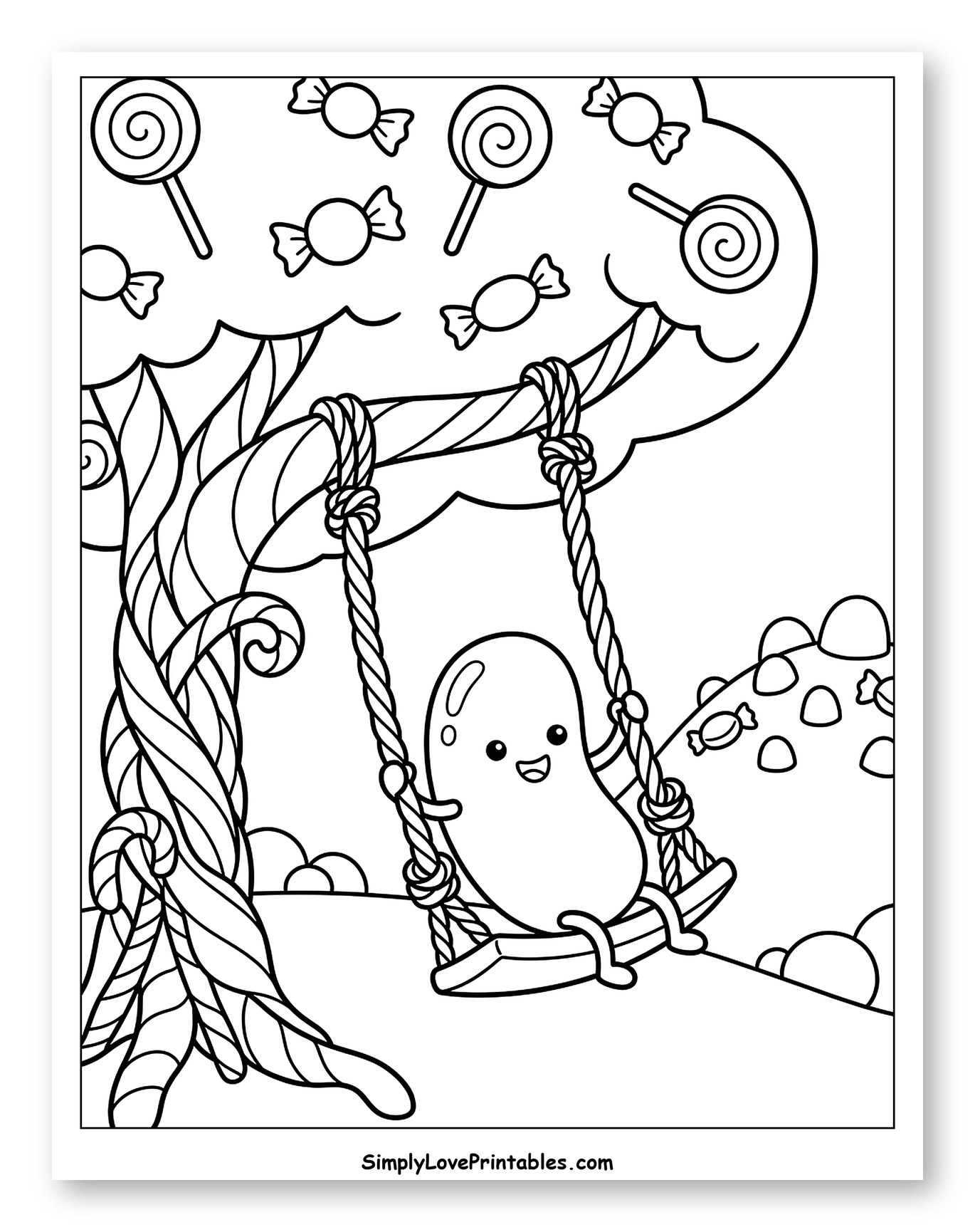 Happy Jelly Bean on a Candy Tree Swing