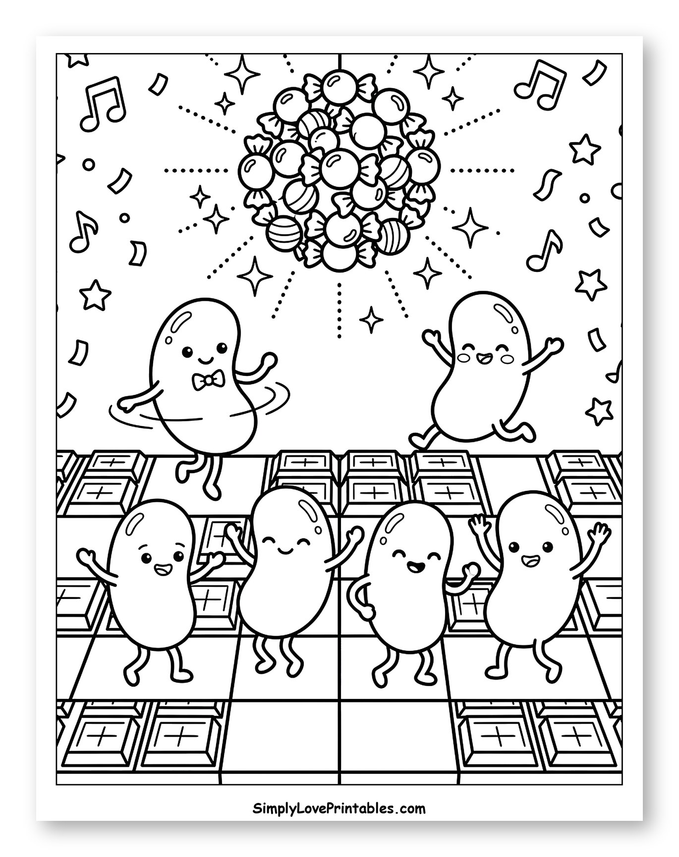 Happy Jelly Beans Disco Party Coloring Page for Kids