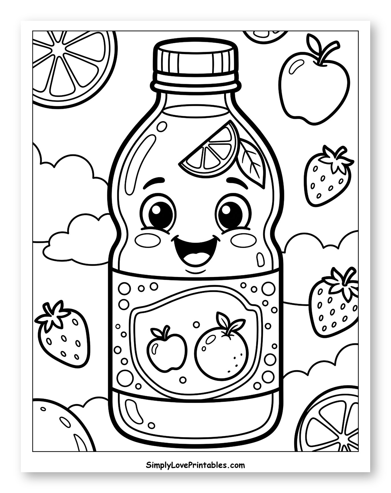 Happy Juice Bottle Surrounded by Fresh Fruits