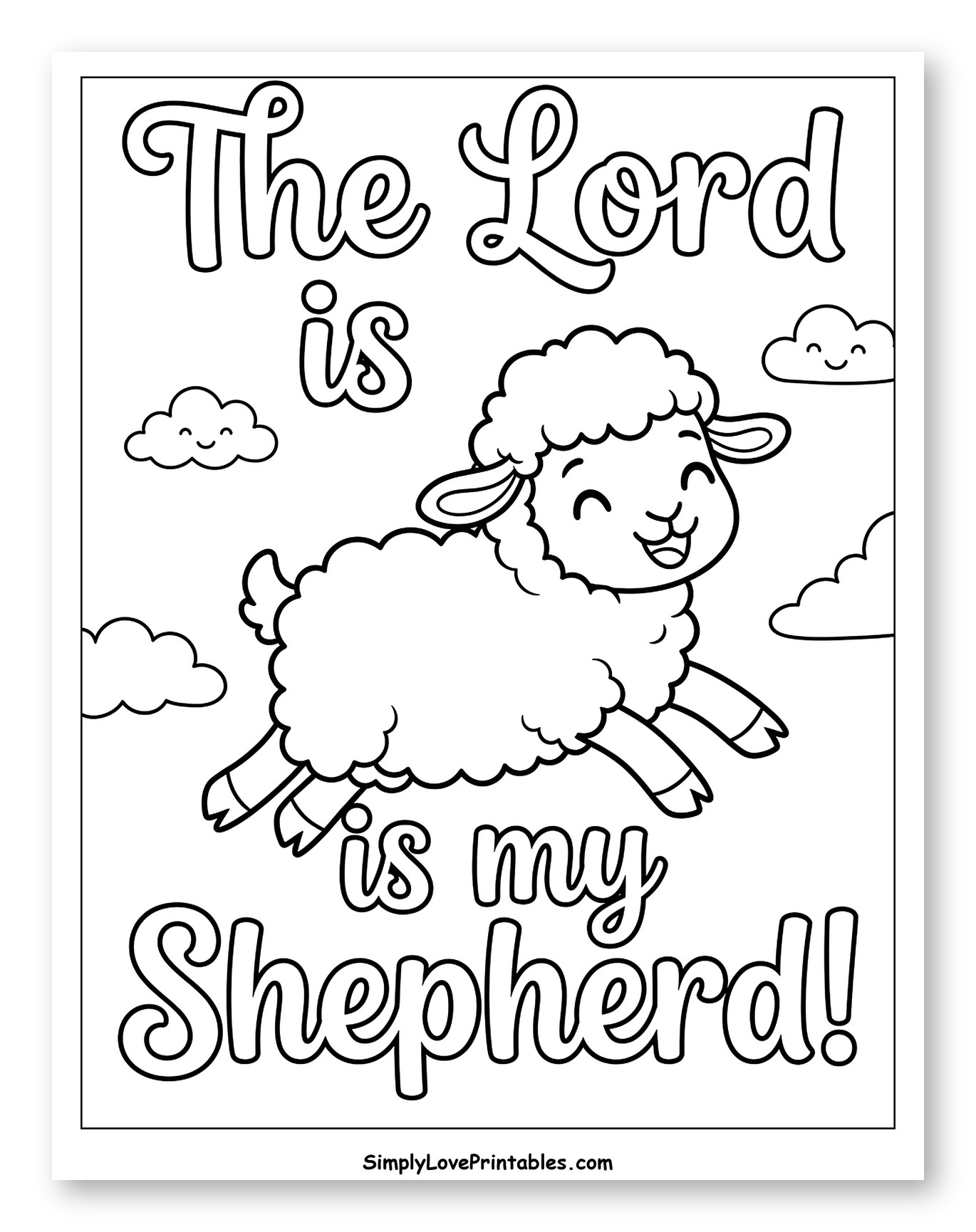 Happy Jumping Sheep and Psalm 23 Verse Coloring Sheet for Kids