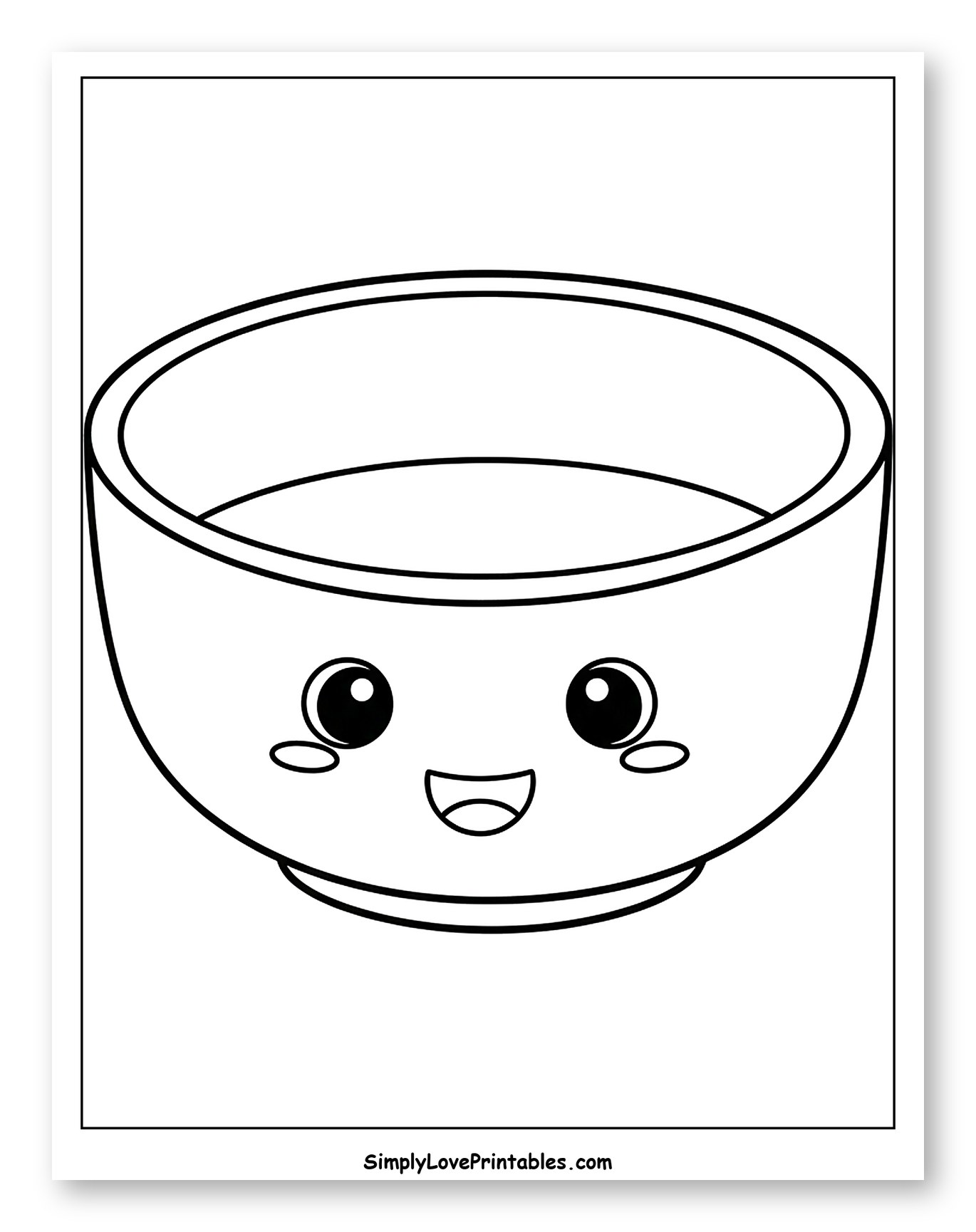 Happy Kawaii Bowl with Smiling Face to Color for Toddlers