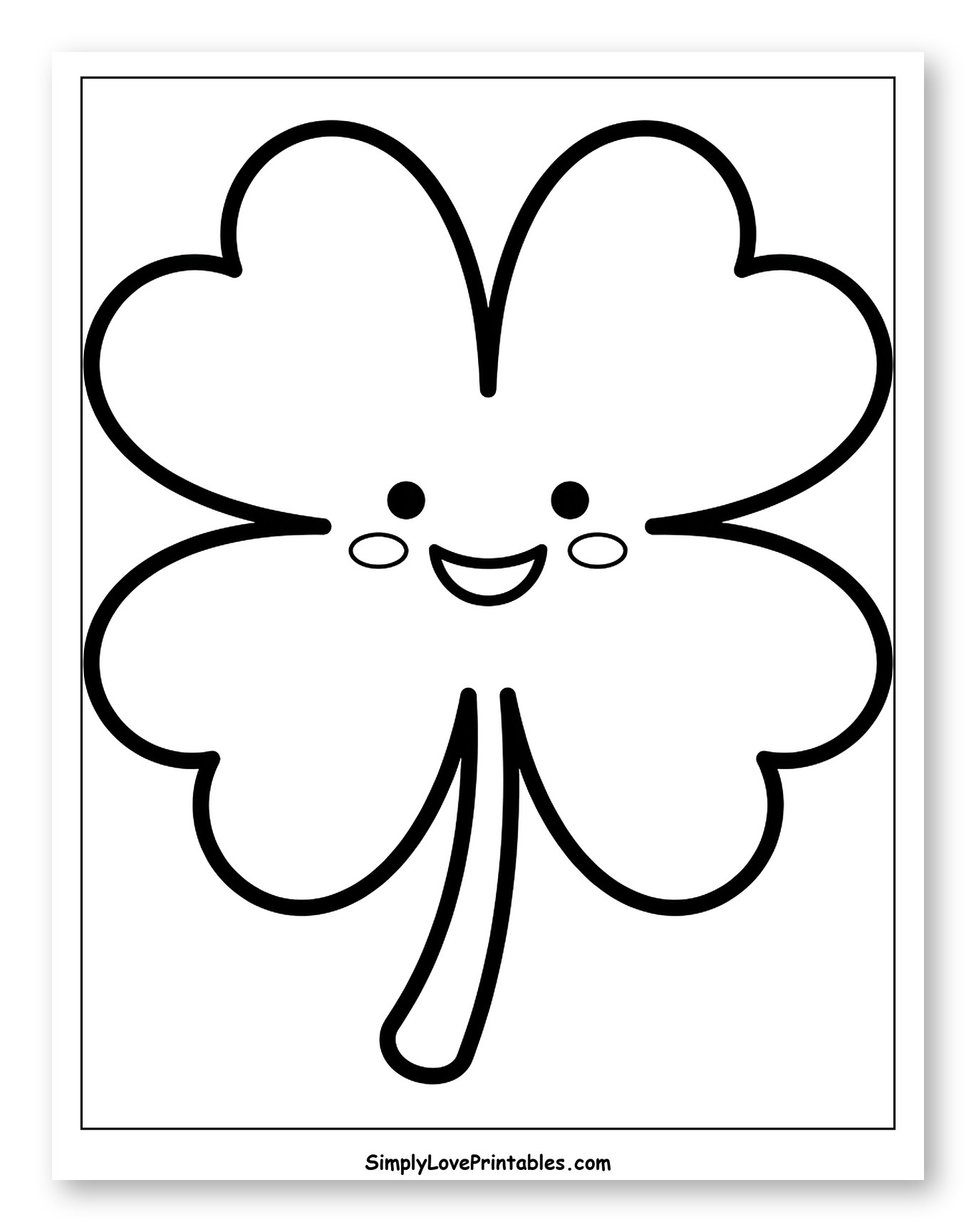Happy Kawaii Four-Leaf Clover Coloring Page for Toddlers