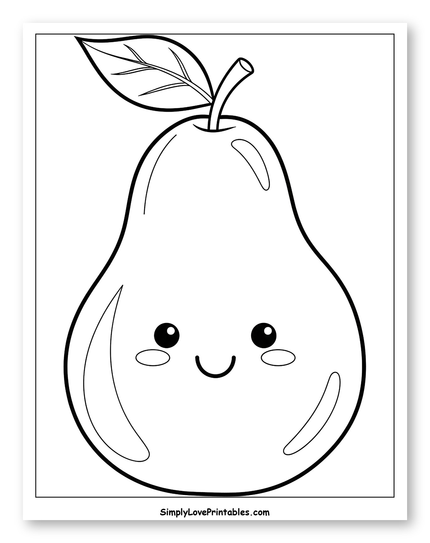 Happy Kawaii Pear with Leaf