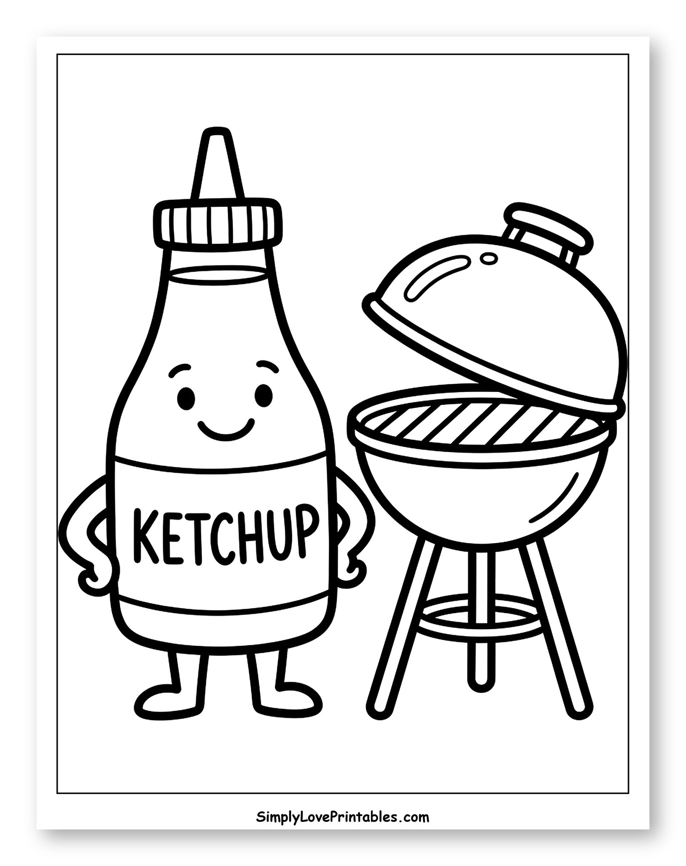 Happy Ketchup Bottle and Open Barbecue Grill