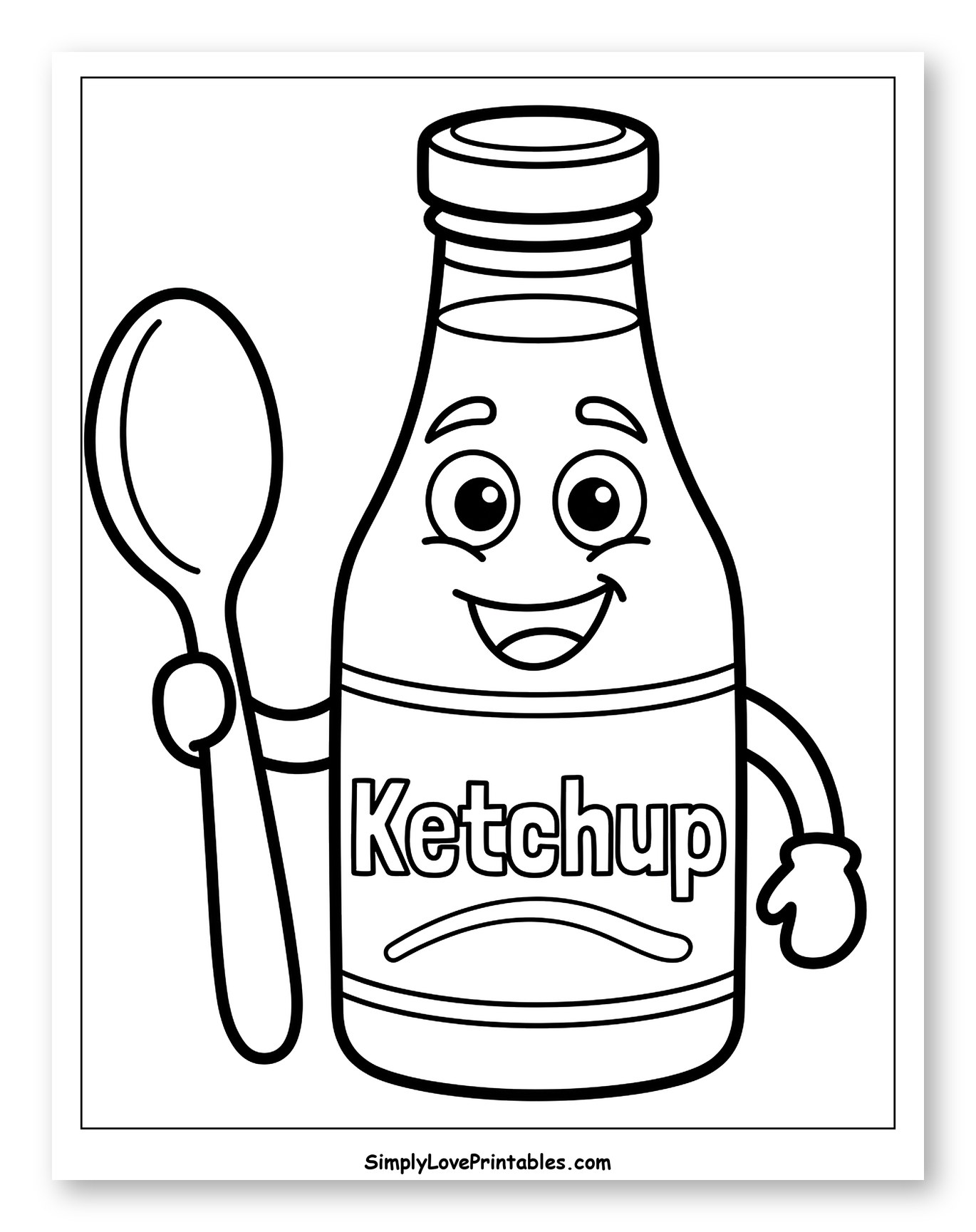 Happy Ketchup Bottle Holding a Spoon