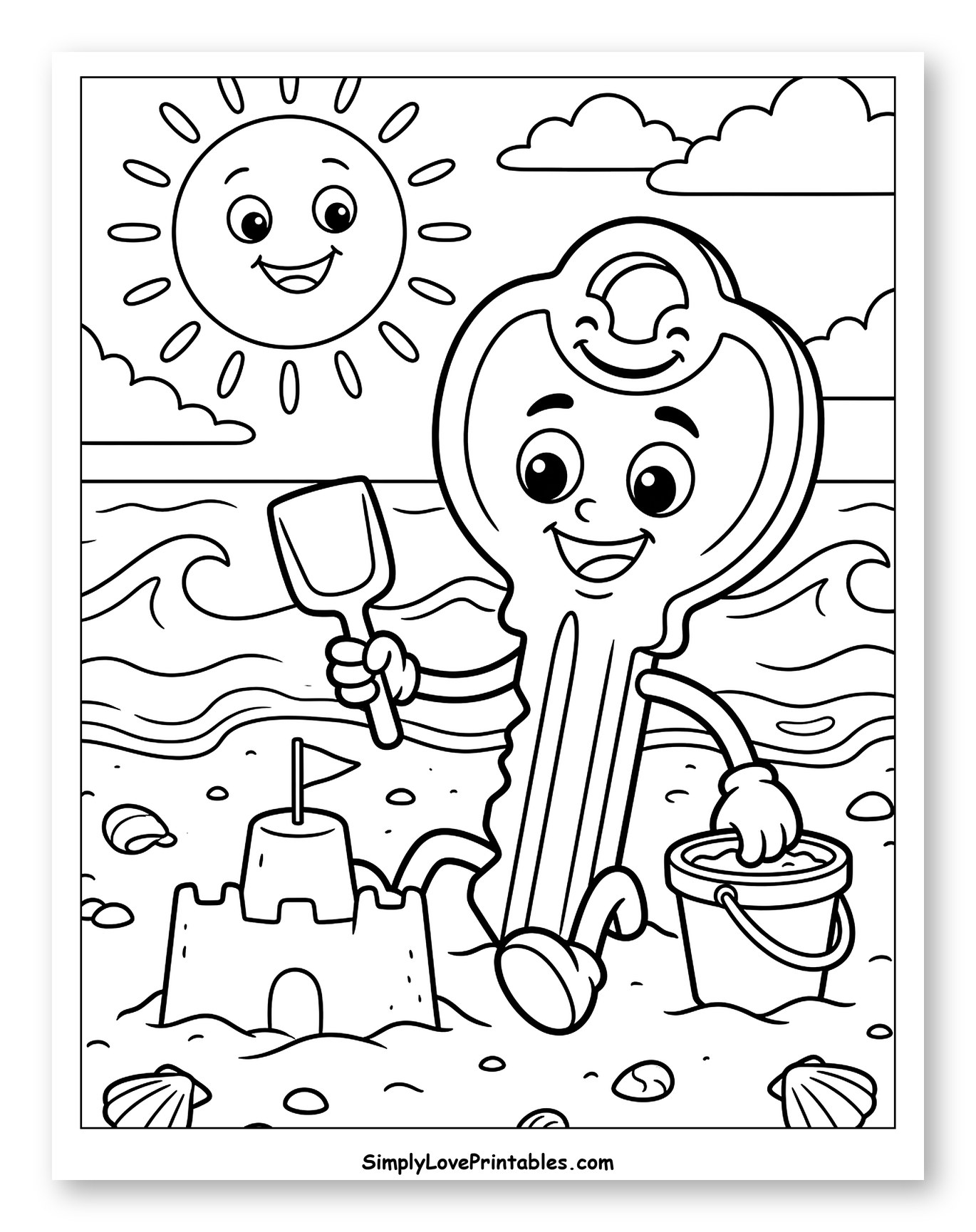 Happy Key Building Sandcastle on Sunny Beach