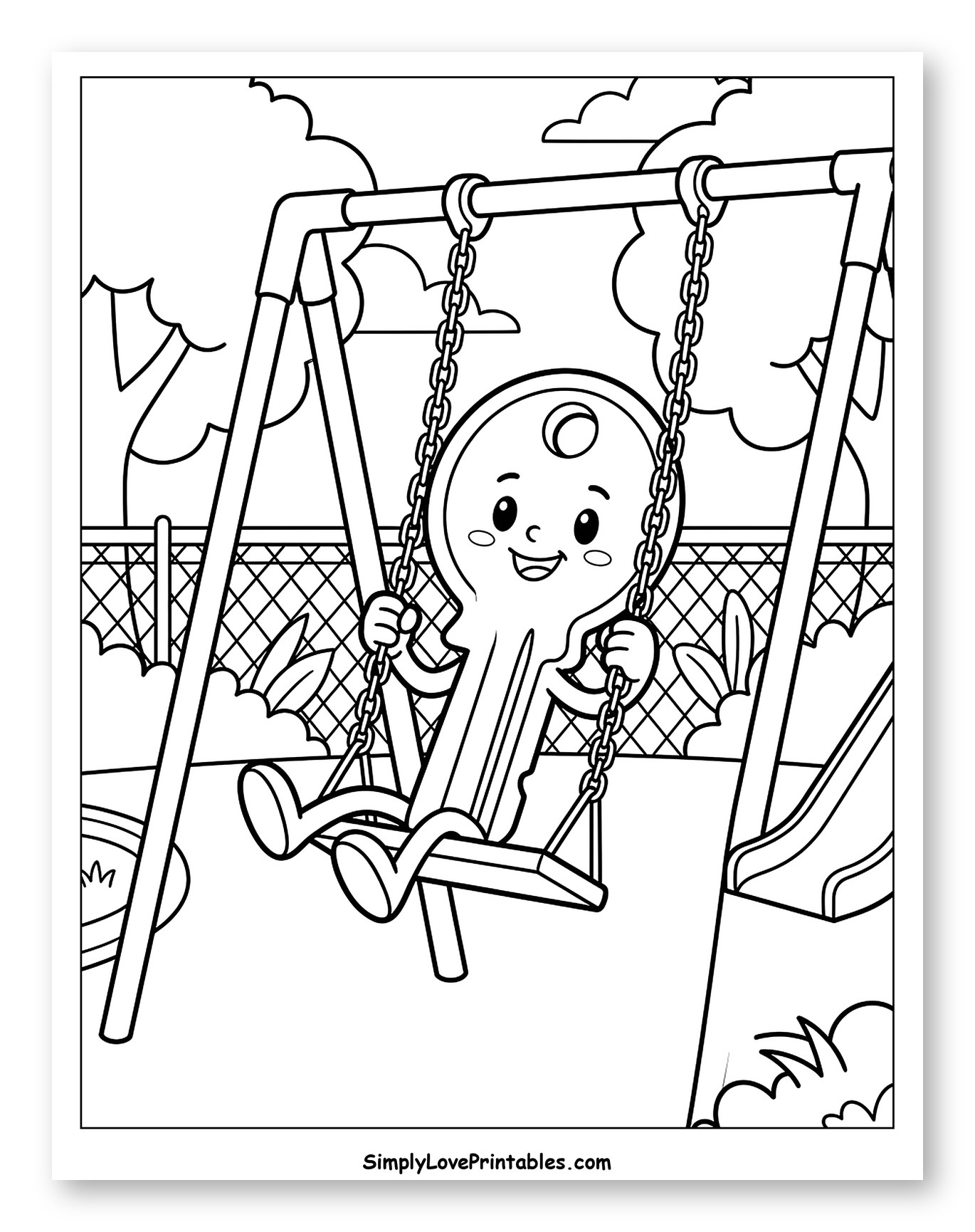 Happy Key Character on a Playground Swing