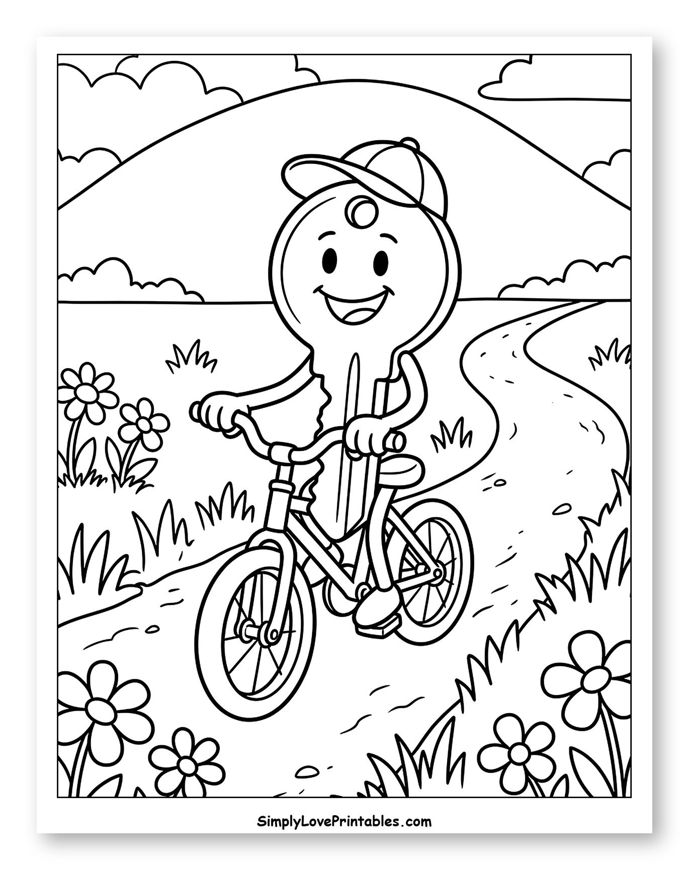 Happy Key Character Riding a Bicycle Coloring Page for Kids