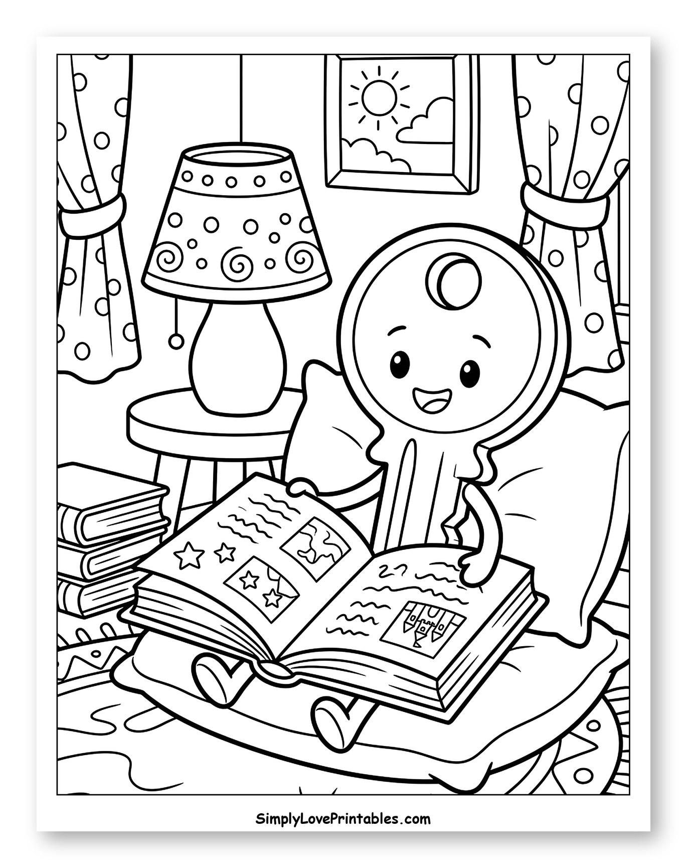 Happy Key Reading Storybook in Cozy Setting to Color for Kids