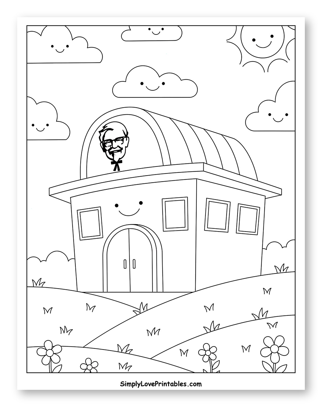 Happy KFC Building with Smiling Clouds and Sun