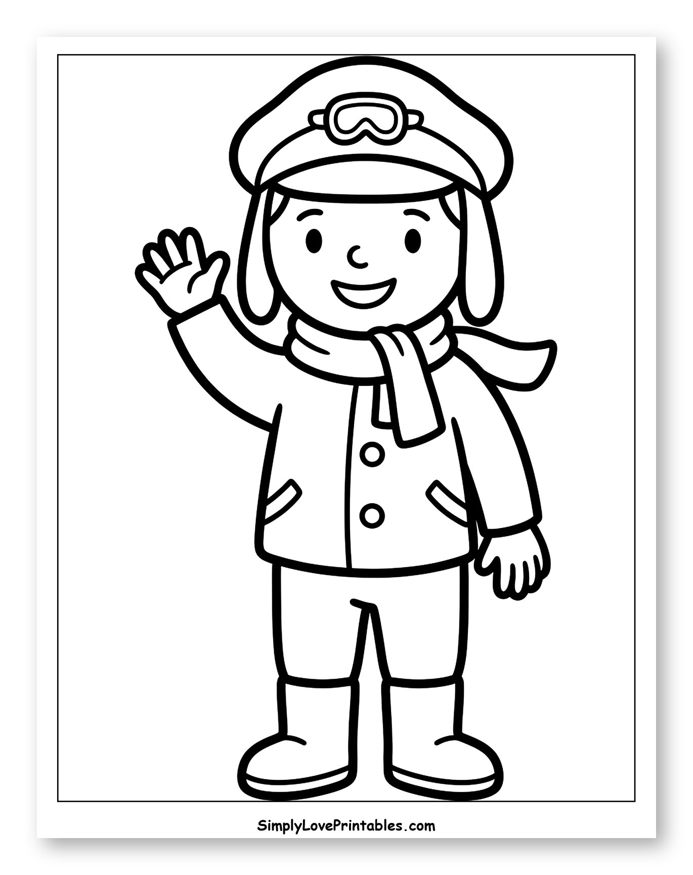 Happy Kid Waving in Pilot Outfit Coloring Sheet for Toddlers